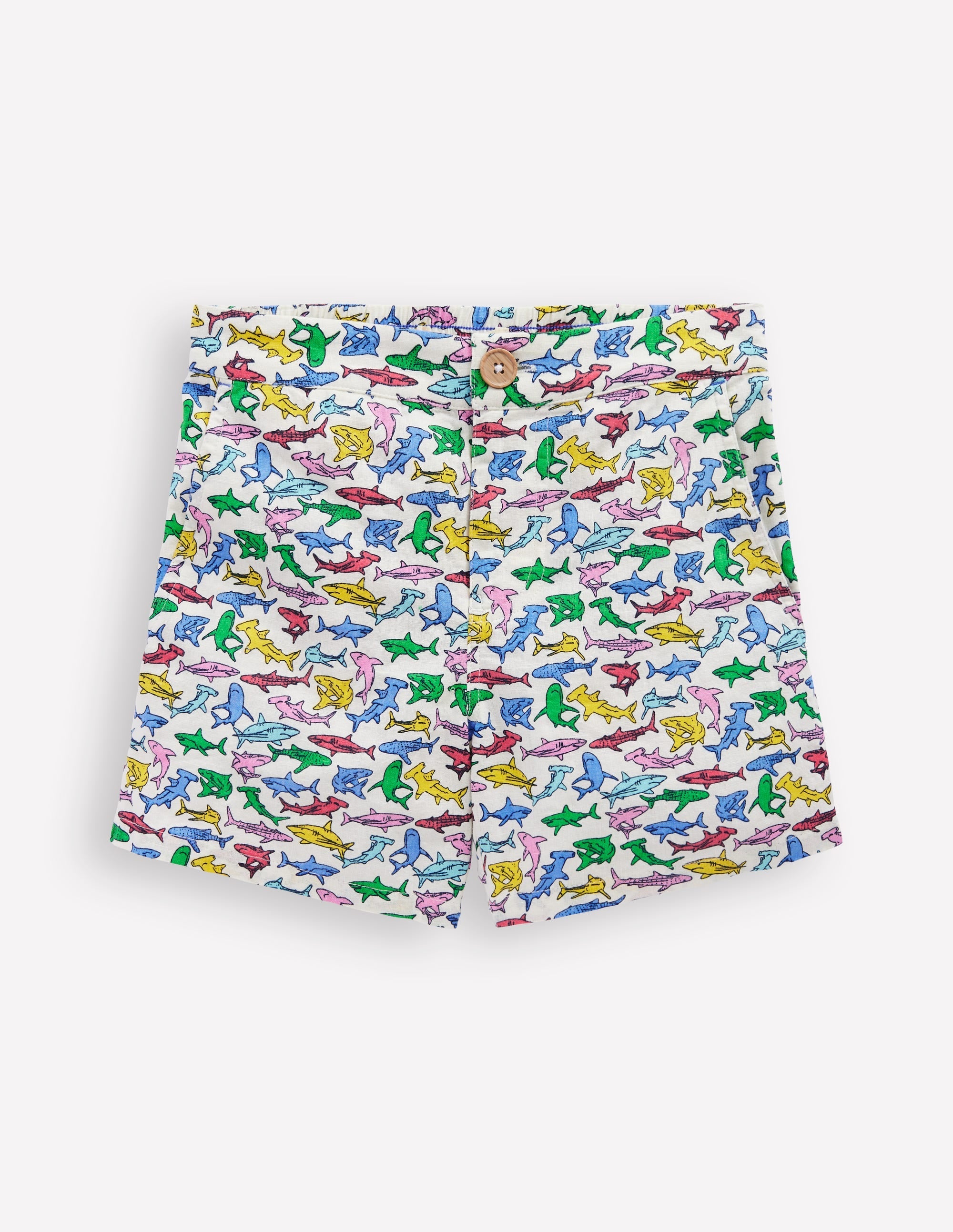 Cotton Linen Shorts-Multi Micro Sharks - Image 1