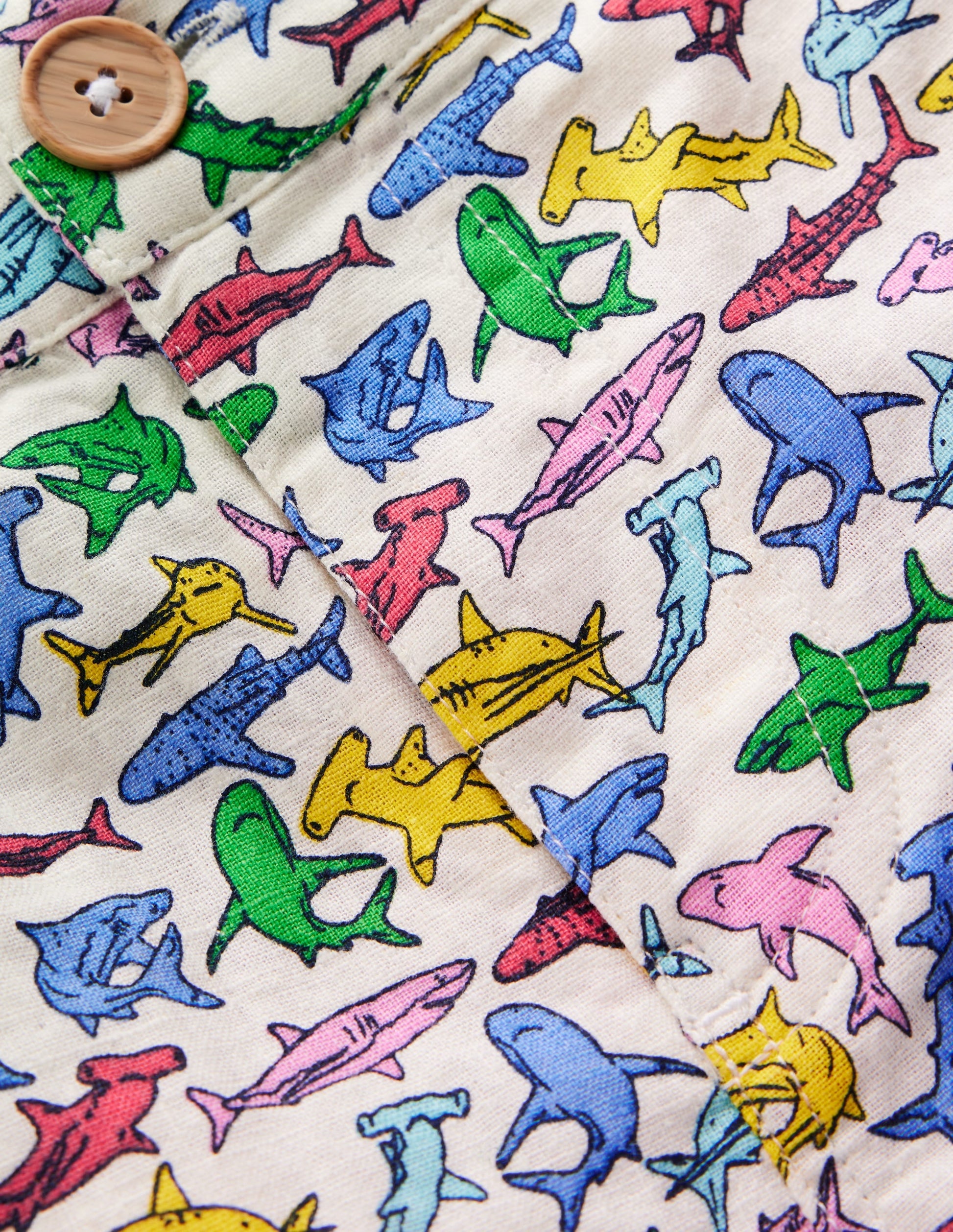 Cotton Linen Shorts-Multi Micro Sharks-4