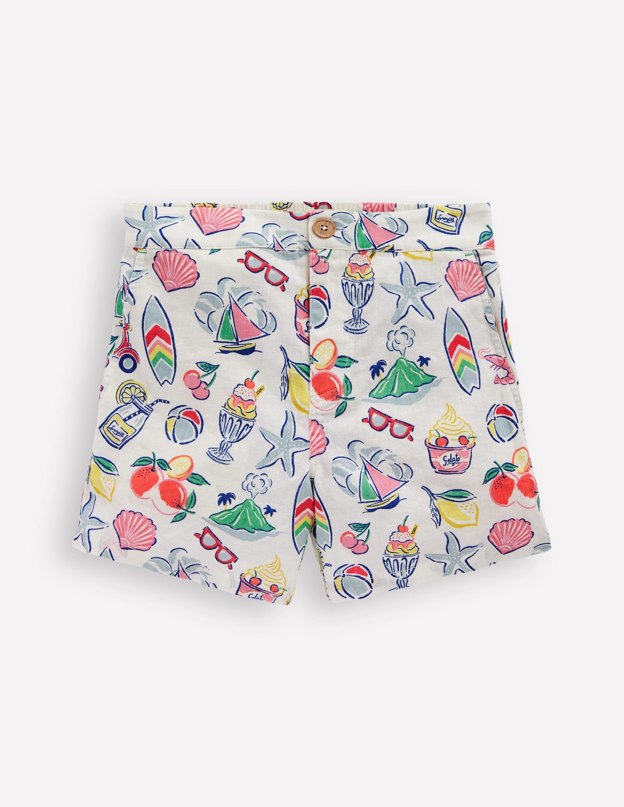 Cotton Linen Shorts-Ivory Holiday Print - Image 1