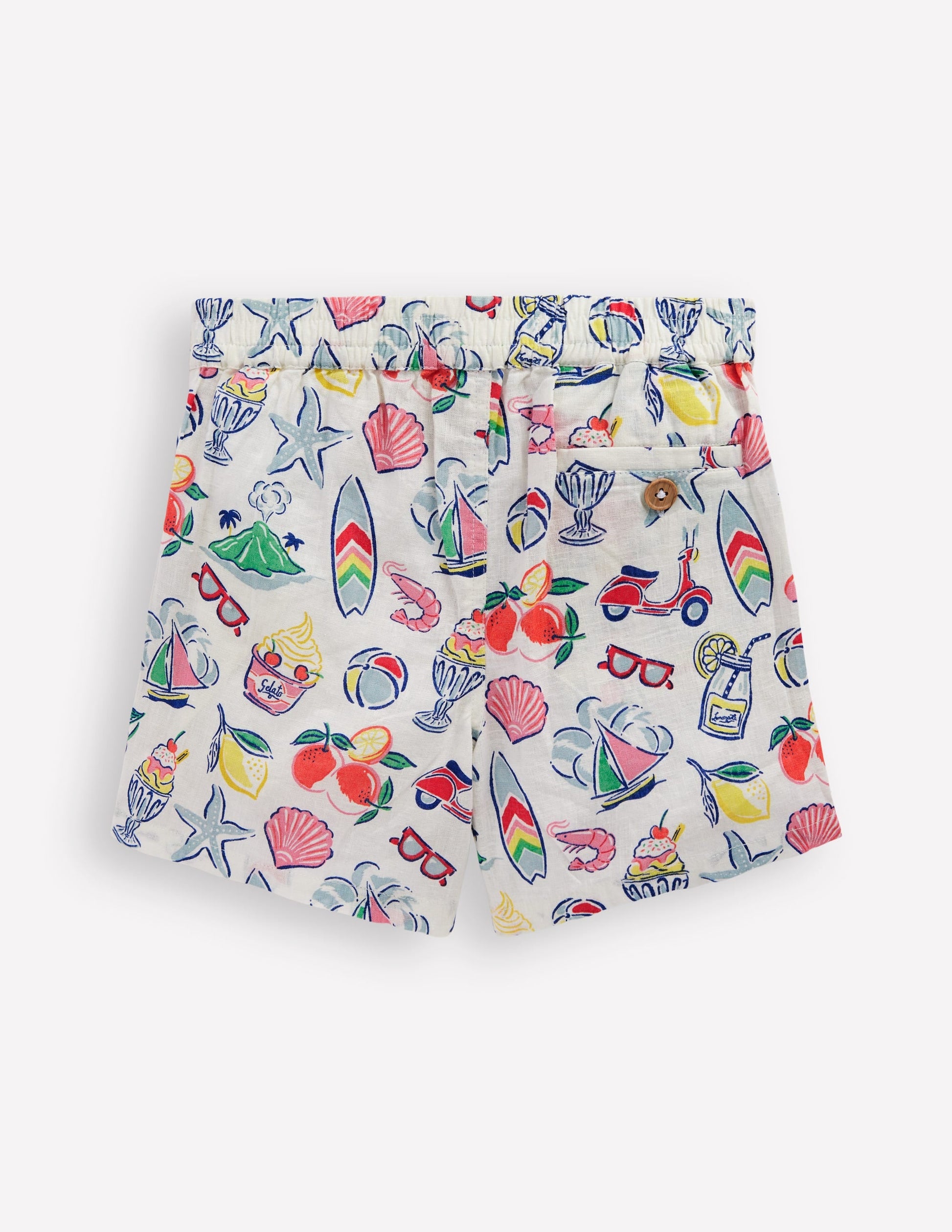 Cotton Linen Shorts-Ivory Holiday Print-2