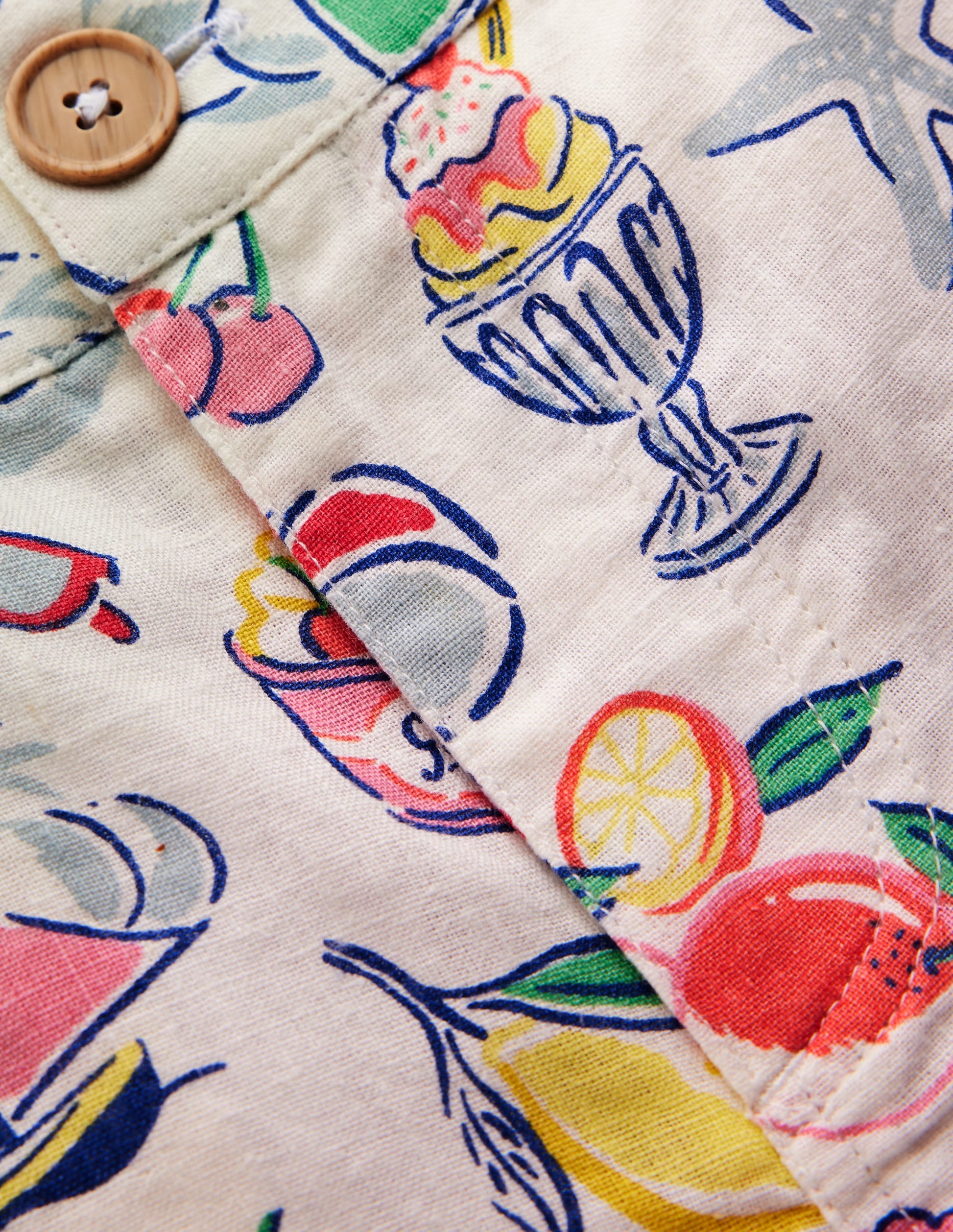 Cotton Linen Shorts-Ivory Holiday Print-3