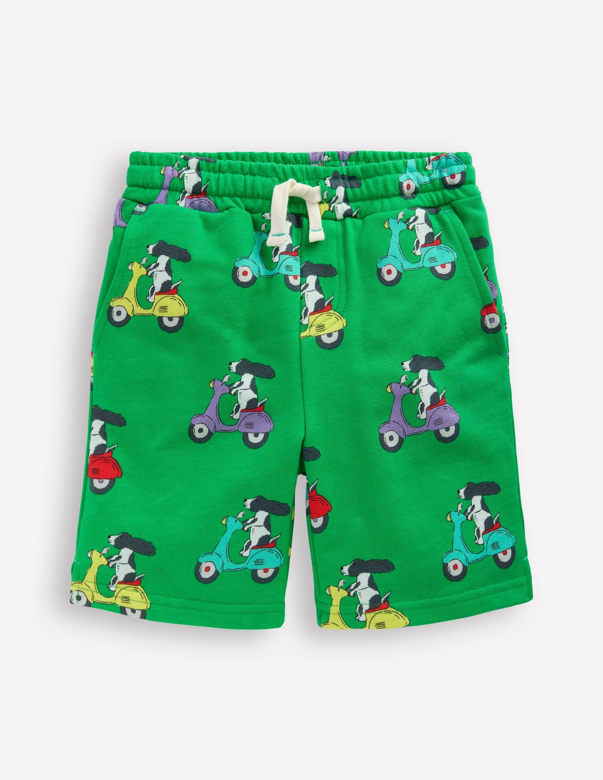 Printed Comfy Shorts-Sapling Green Puppy Scooter-1