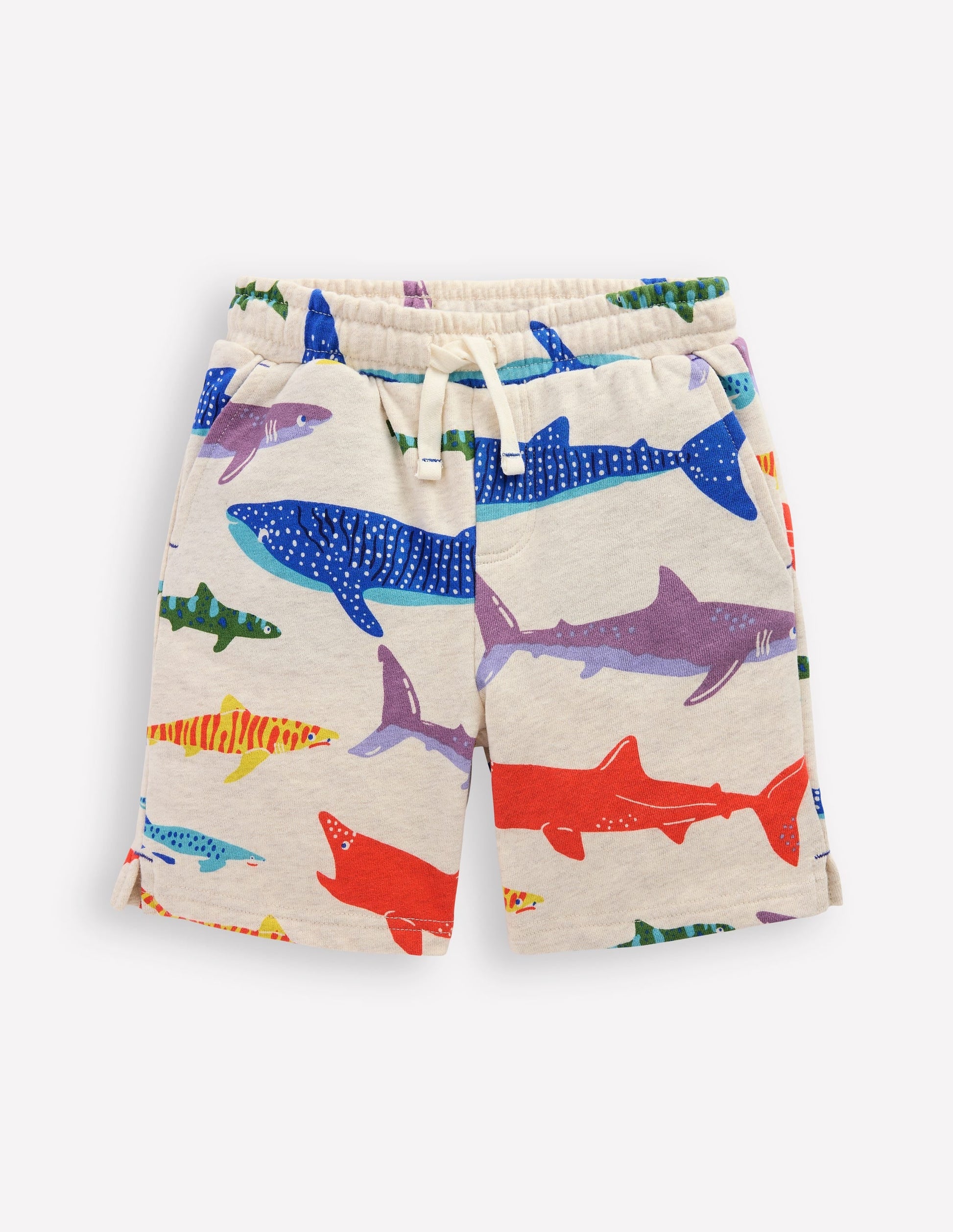 Printed Comfy Shorts-Oatmeal Marl Riso Shark-1