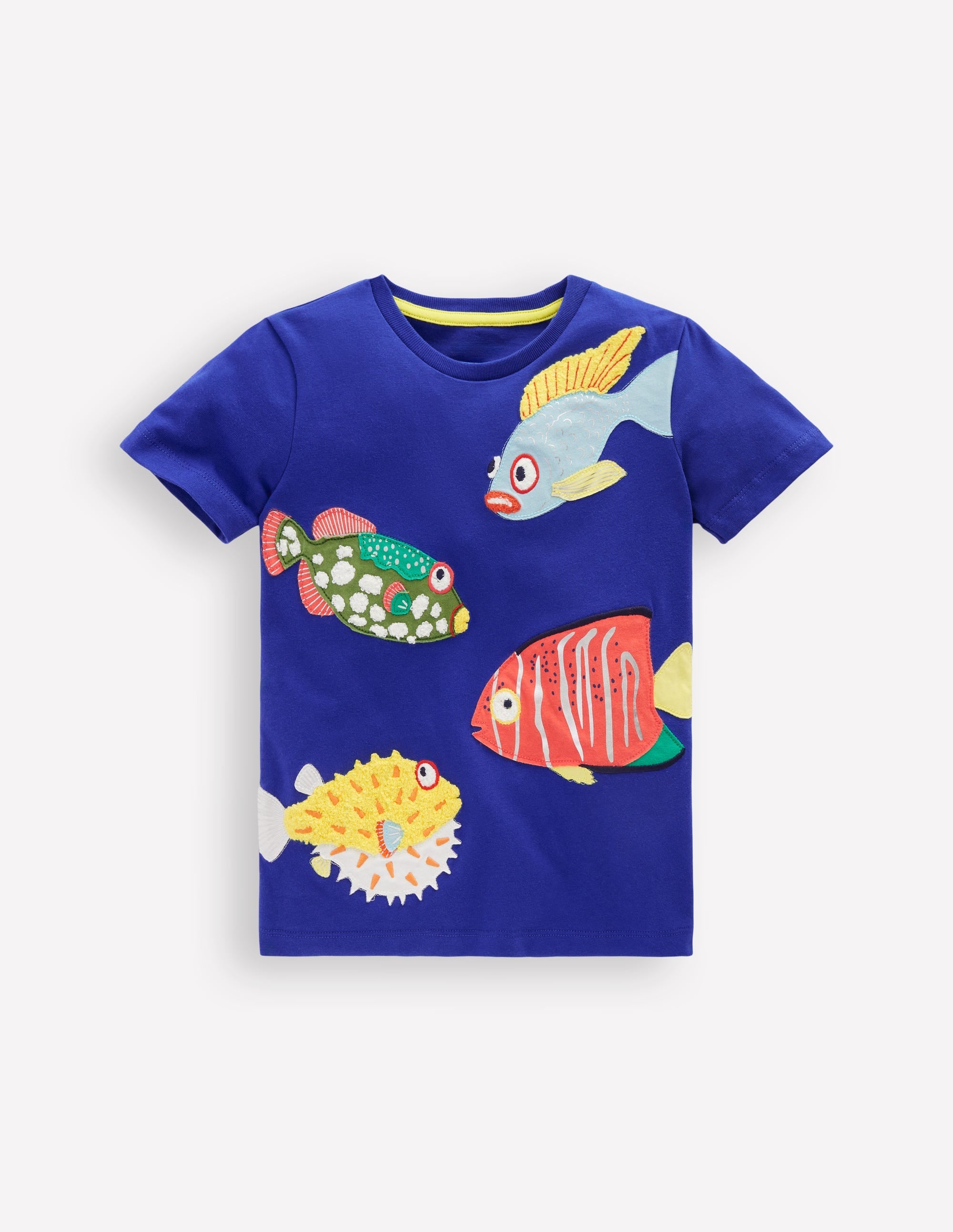 Short Sleeve Appliqué T-shirt-Sapphire Blue Fish - Image 2