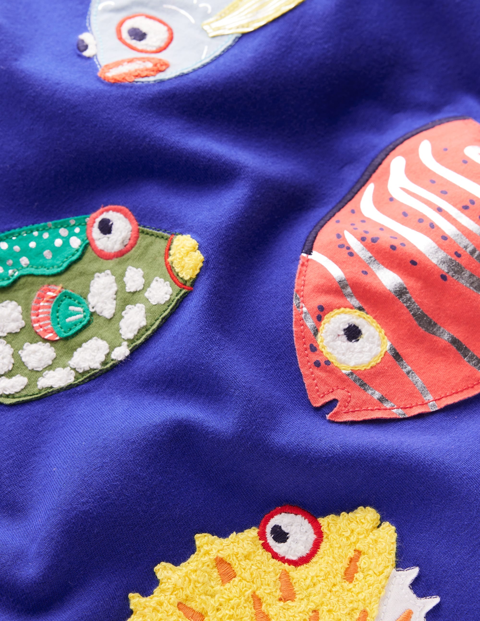Short Sleeve Appliqué T-shirt-Sapphire Blue Fish - Image 4