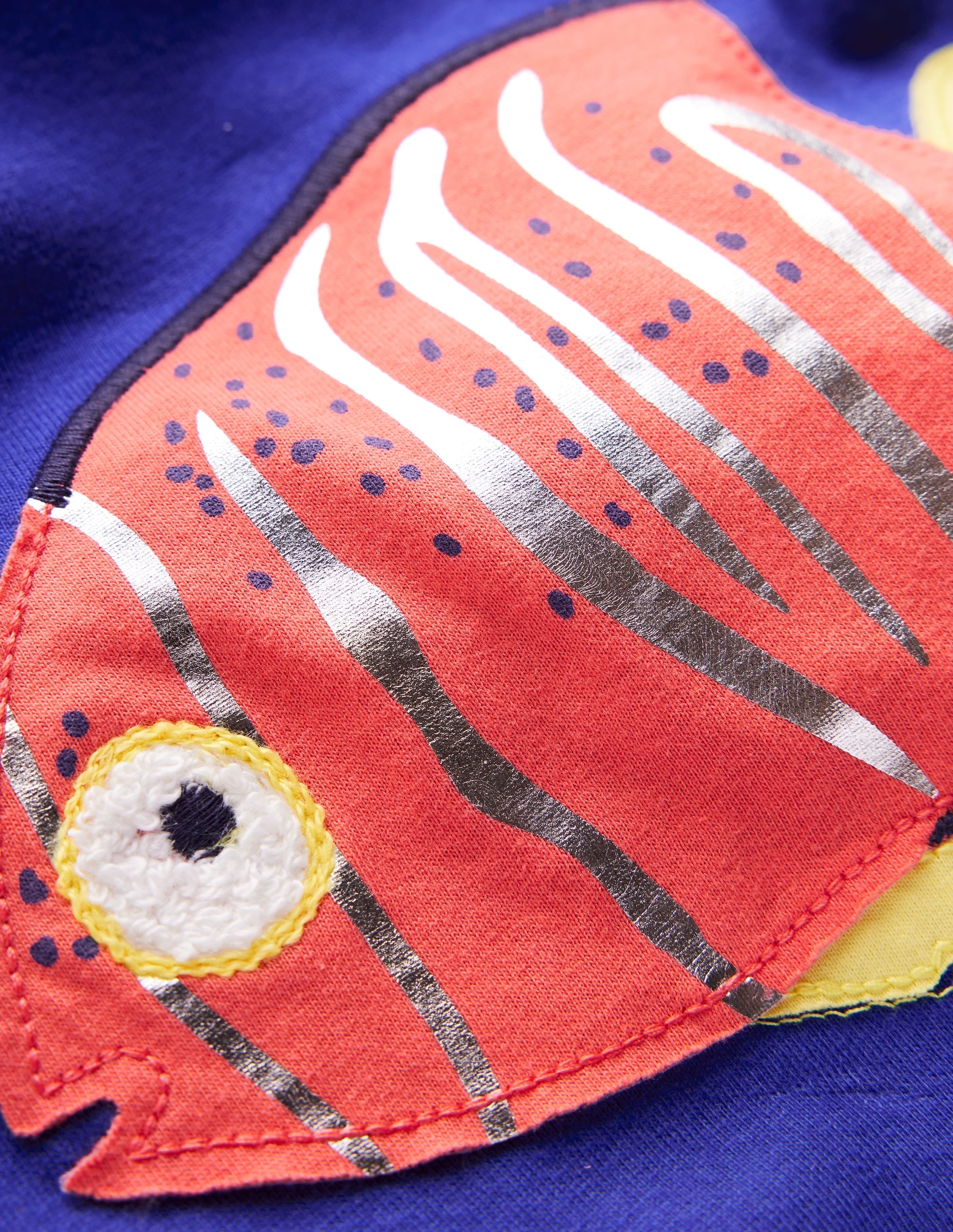 Short Sleeve Appliqué T-shirt-Sapphire Blue Fish - Image 5
