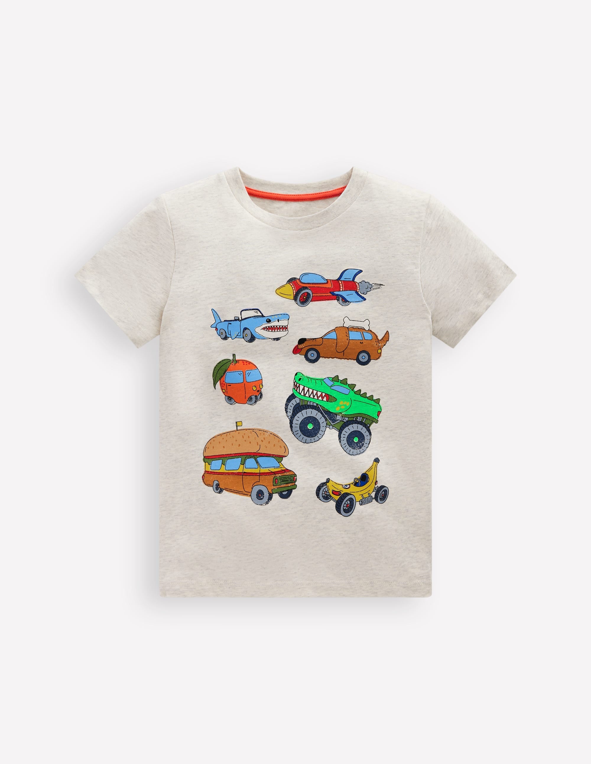 Short Sleeve Printed T-Shirt-Oatmeal Marl Silly Vehicles - Image 1