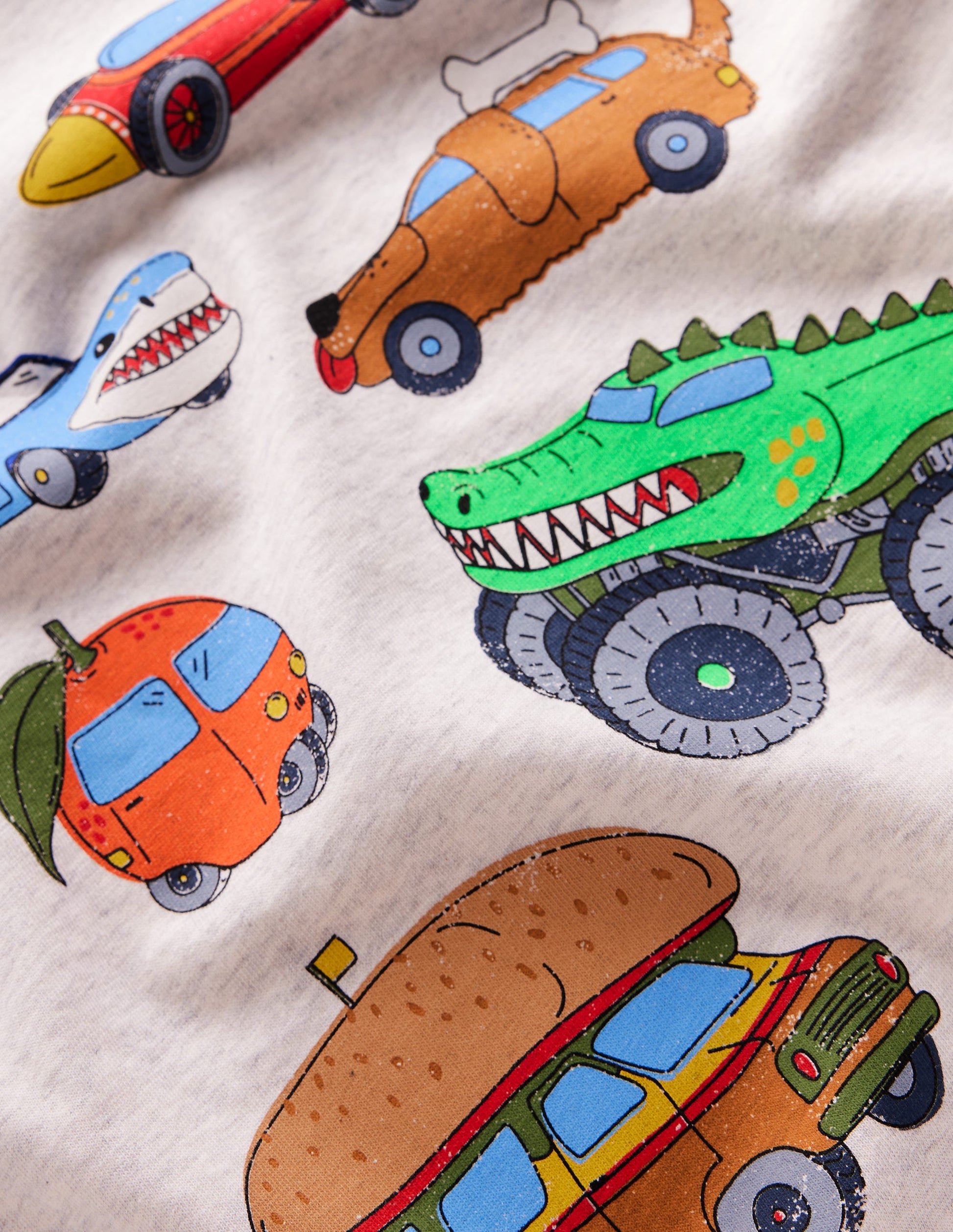 Short Sleeve Printed T-Shirt-Oatmeal Marl Silly Vehicles-3