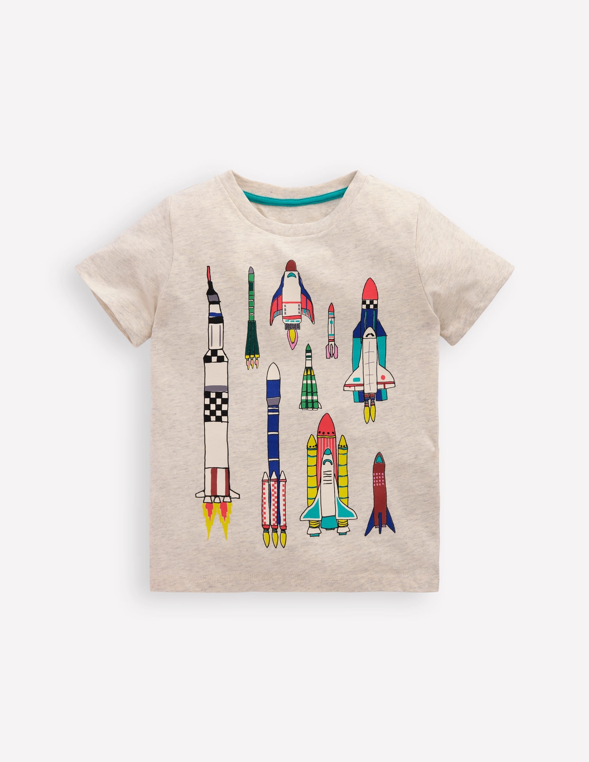 Short Sleeve Printed T-Shirt-oatmeal marl Rockets - Image 1
