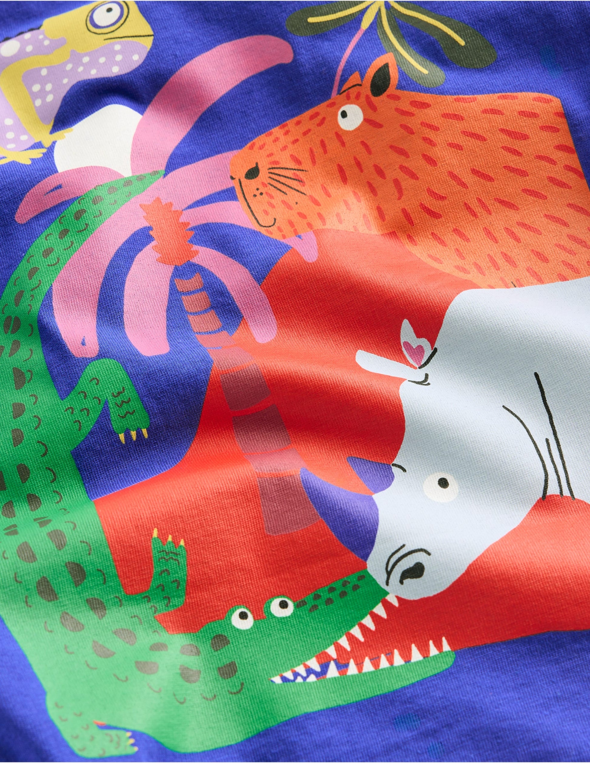 Front & Back Printed T-shirt-Bright Blue Jungle Animals-3
