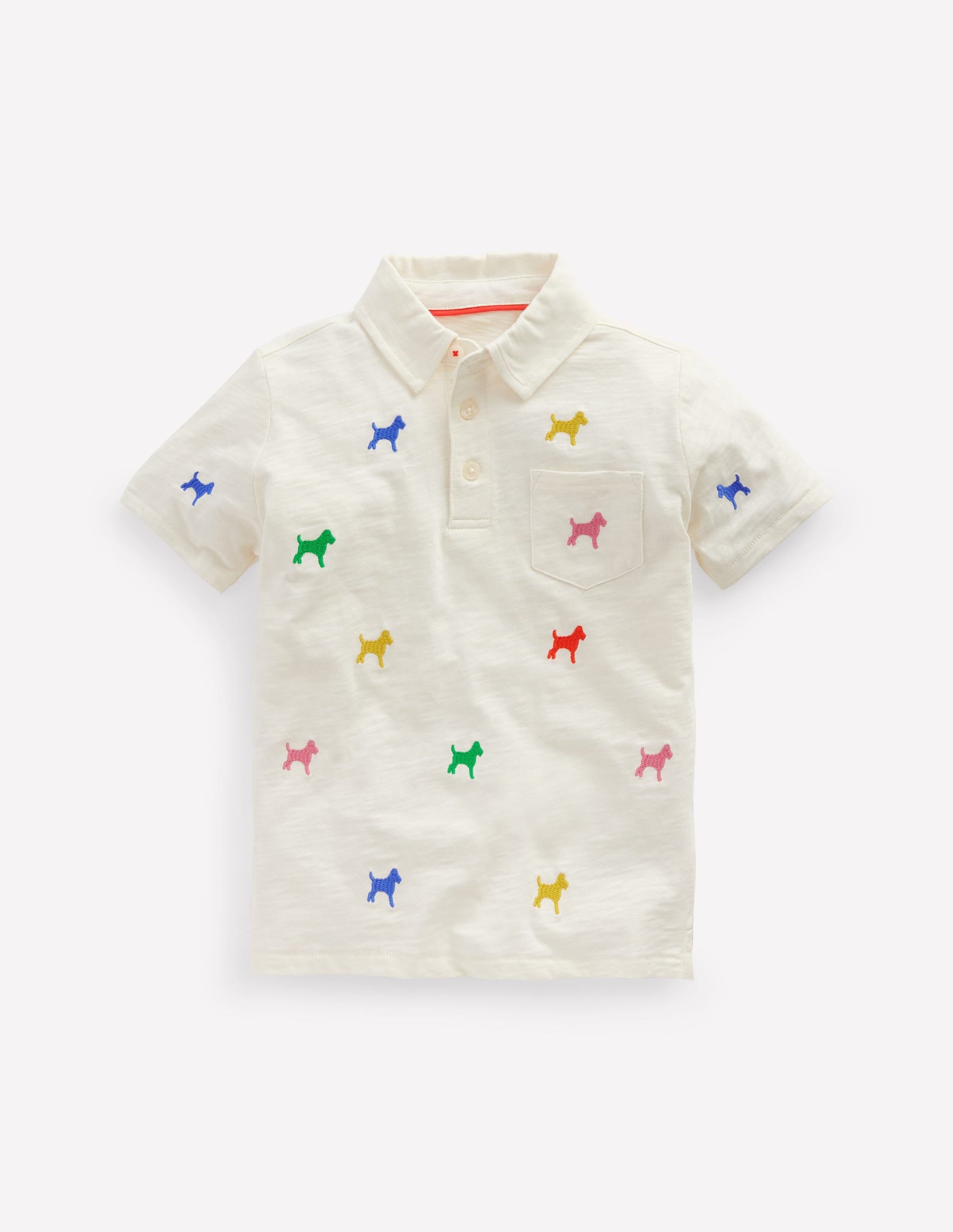 Embroidered Slub Polo Shirt-Ivory Rainbow Janet-1
