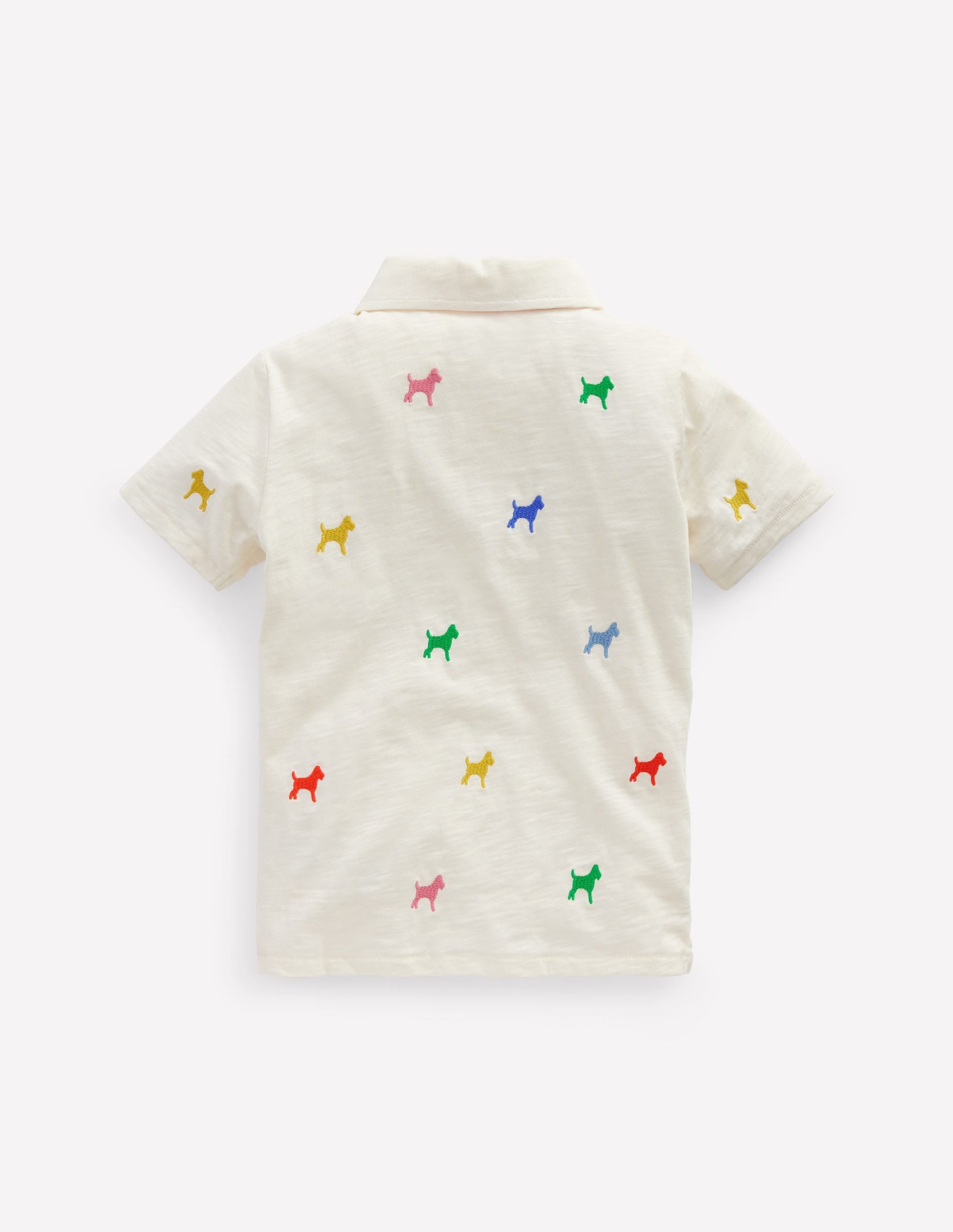 Embroidered Slub Polo Shirt-Ivory Rainbow Janet-2