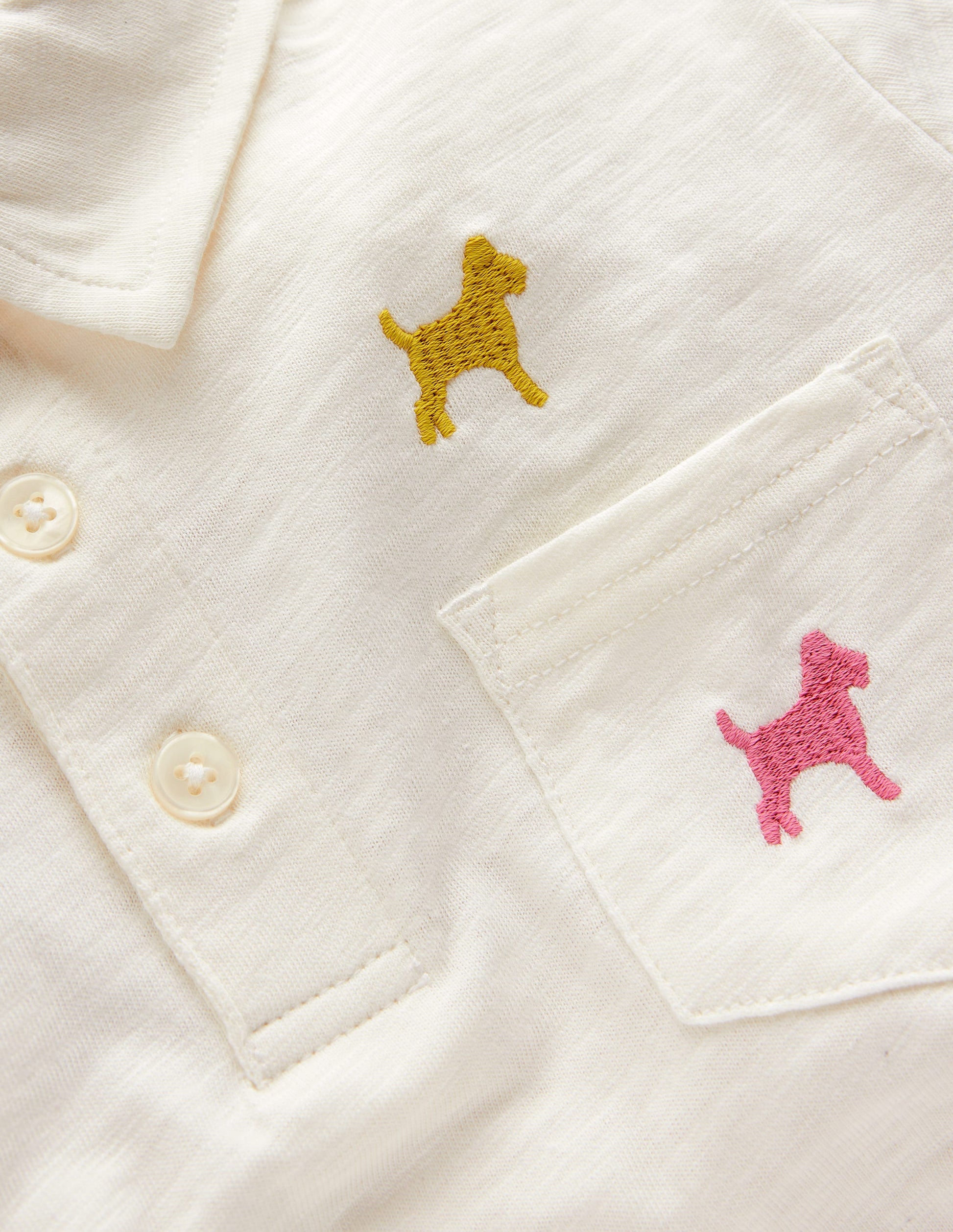 Embroidered Slub Polo Shirt-Ivory Rainbow Janet-3