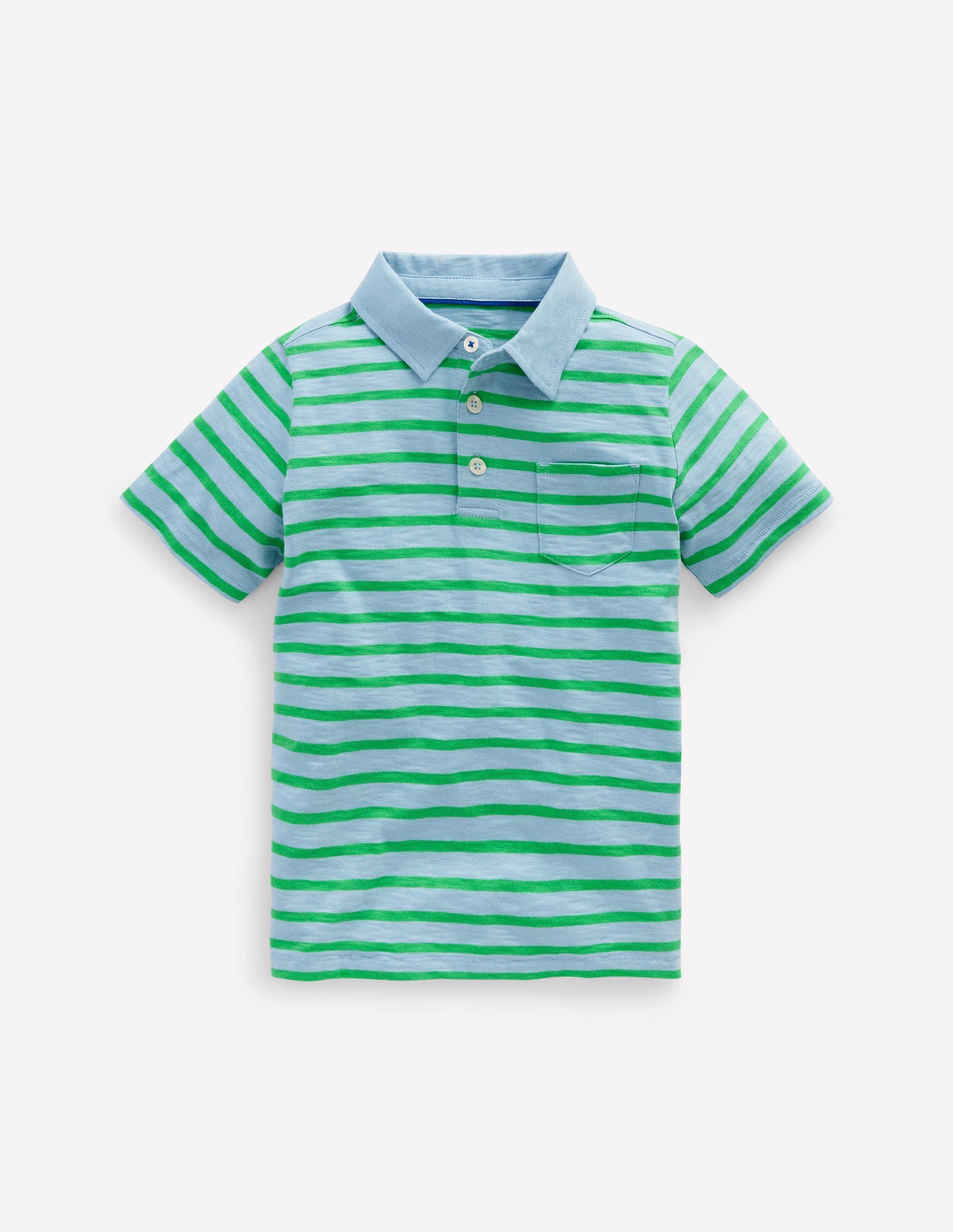 Slub Polo Shirt-Sky Blue/ Sapling Green - Image 1
