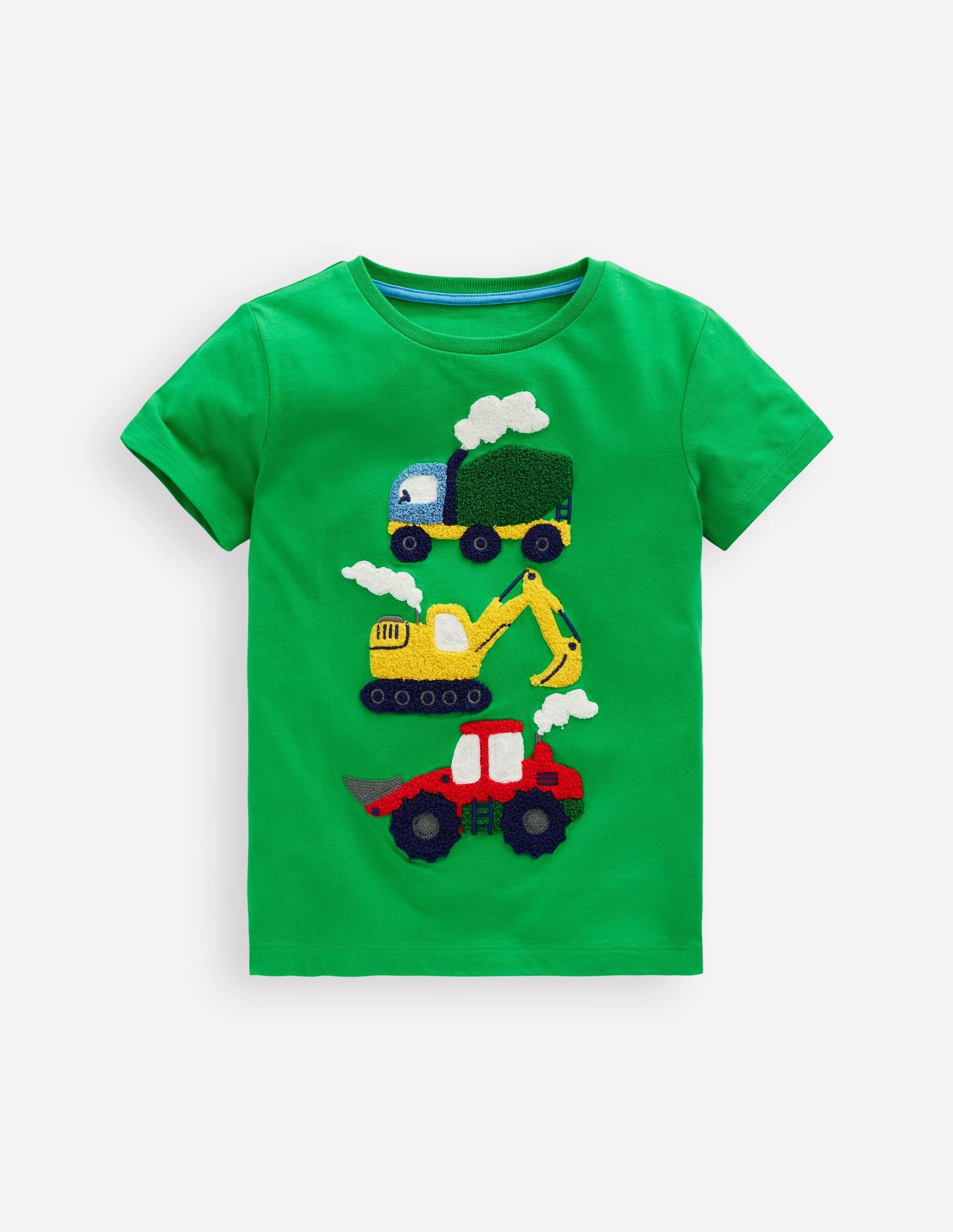 Short Sleeve Bouclé T-shirt-Green Construction Vehicles-1