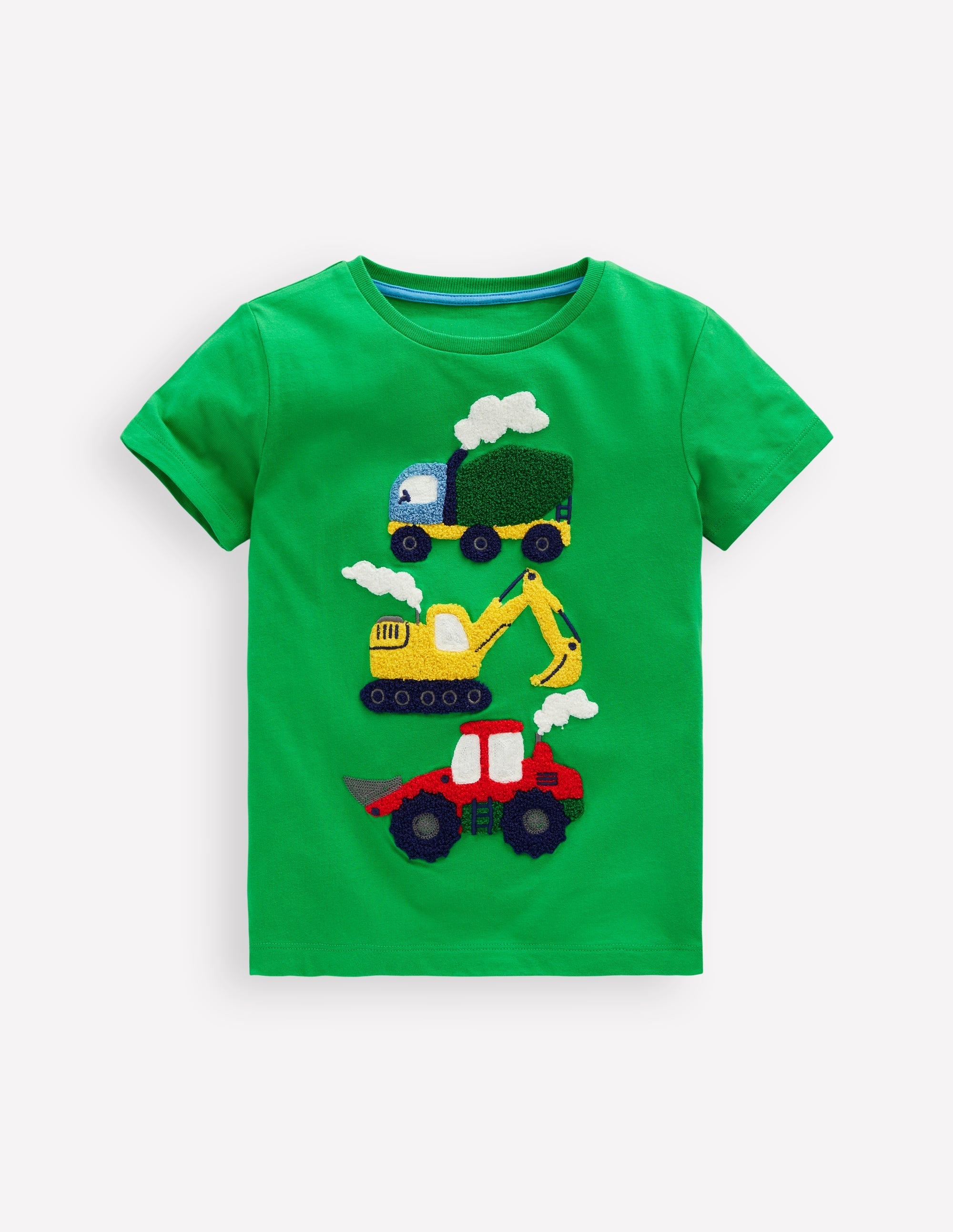 Short Sleeve Bouclé T-shirt-Green Construction Vehicles - Image 1