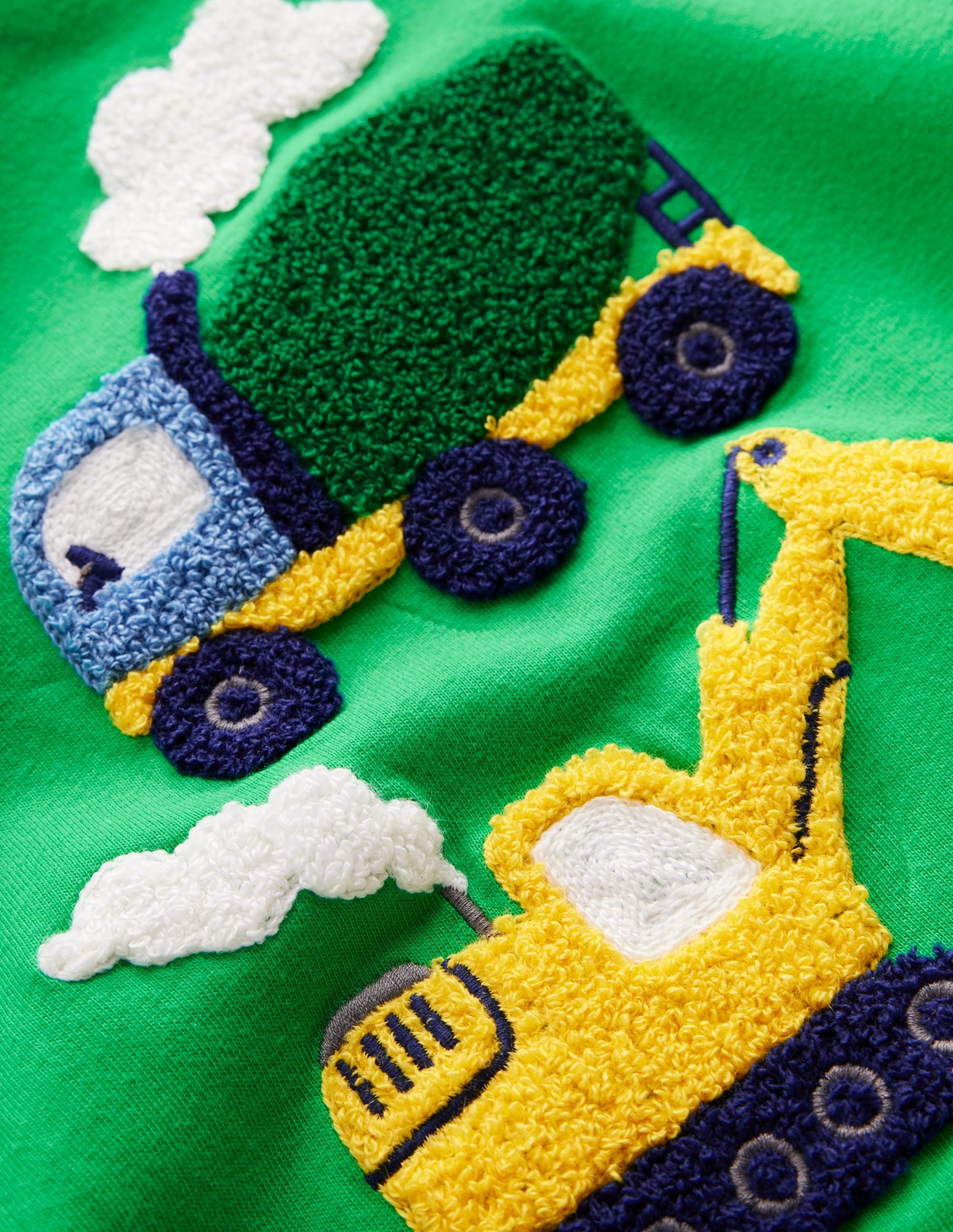Short Sleeve Bouclé T-shirt-Green Construction Vehicles-3