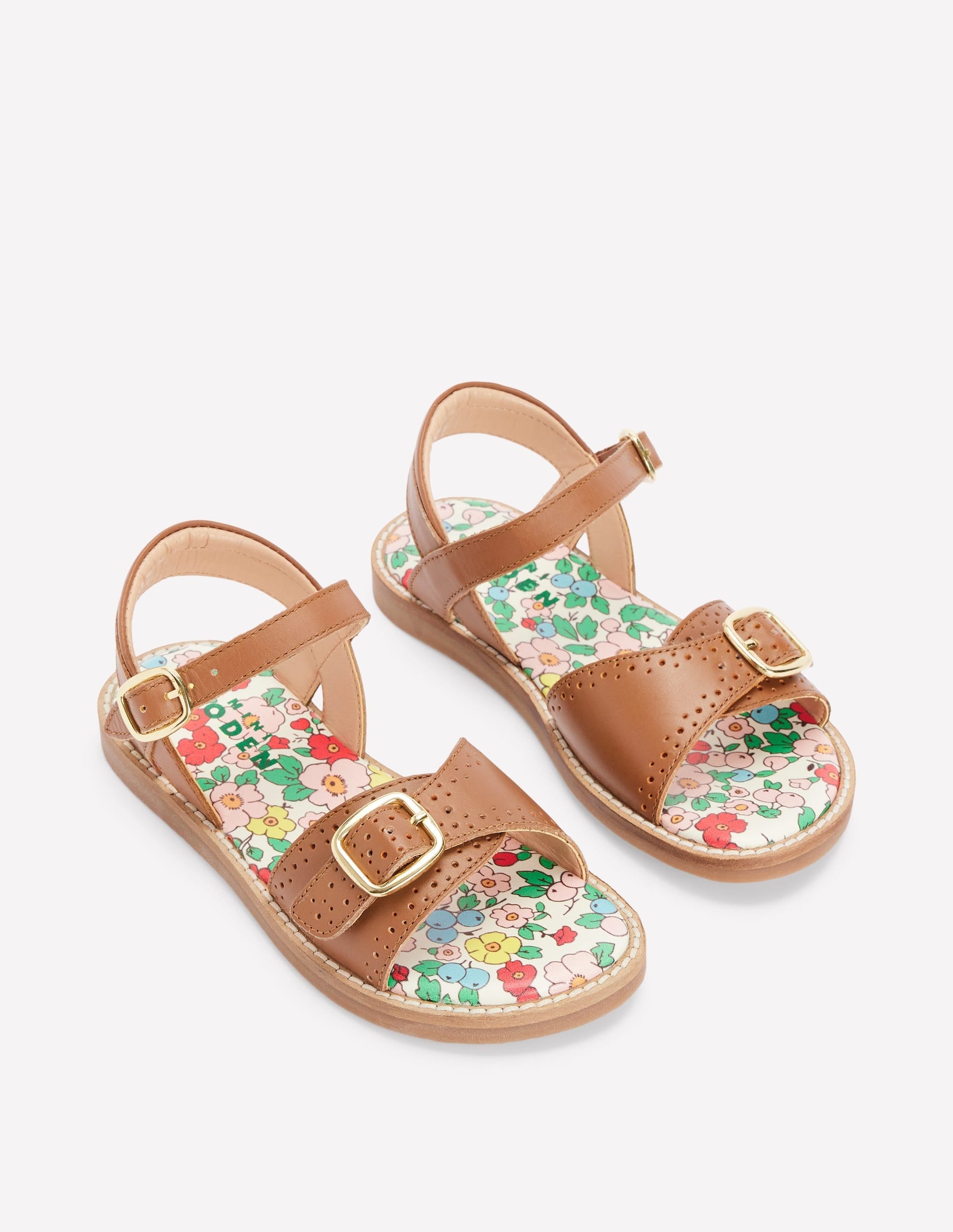 Leather Buckle Sandals-Tan-2
