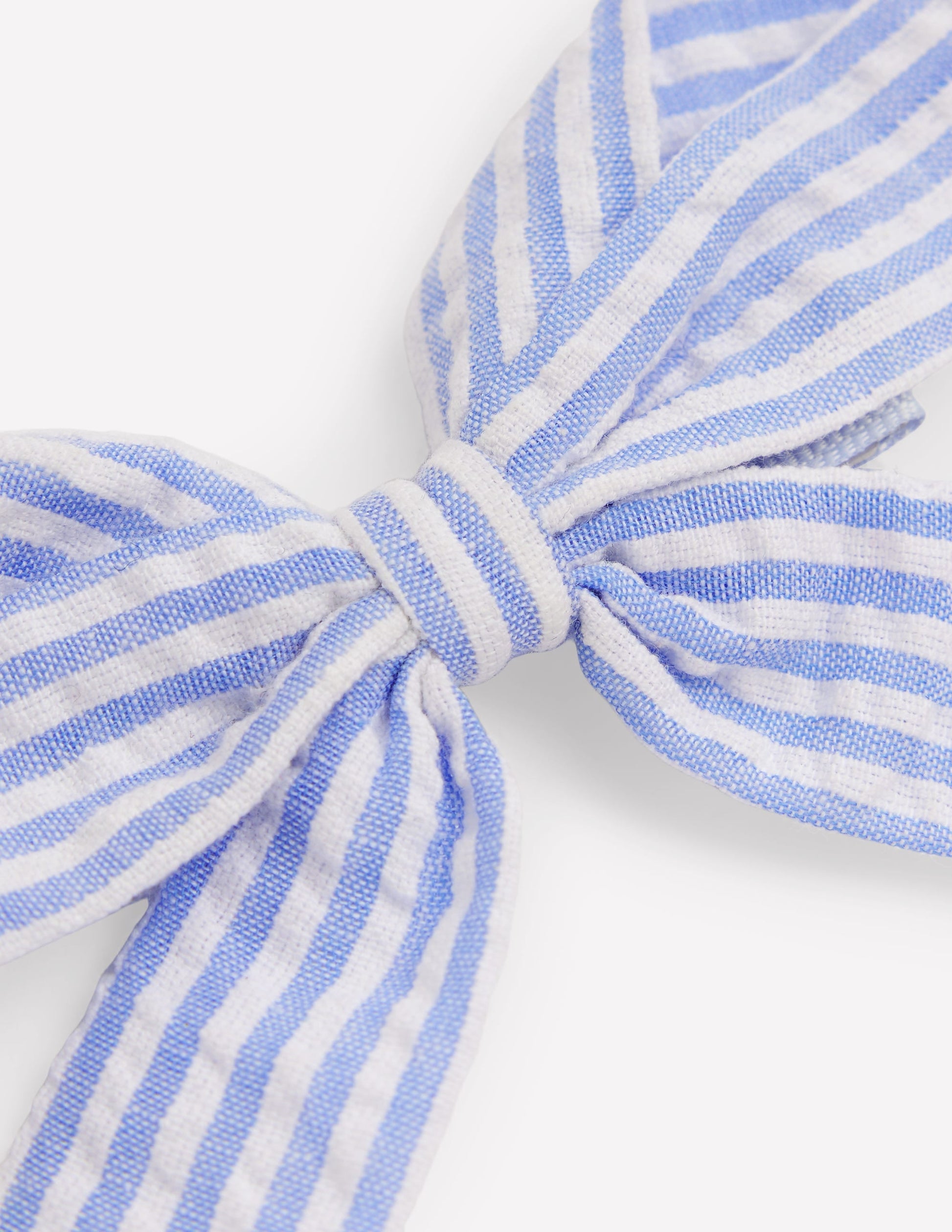 Striped Hair Bow-Blue Ticking-3