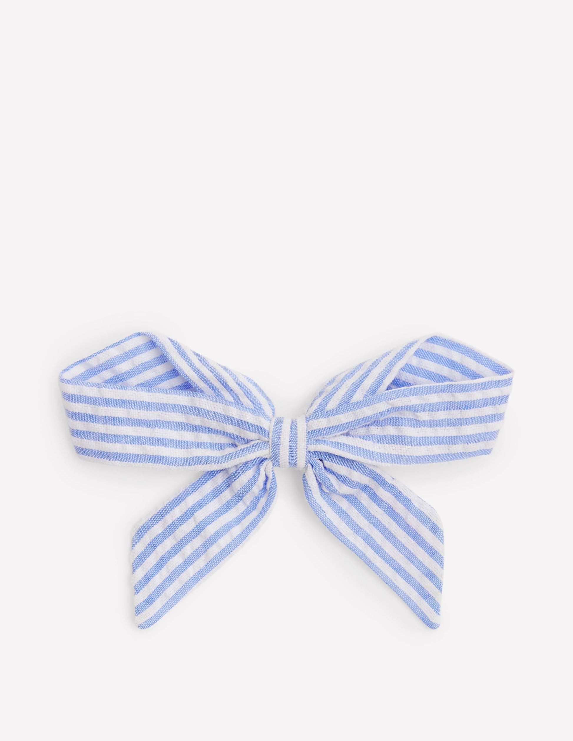 Striped Hair Bow-Blue Ticking-1