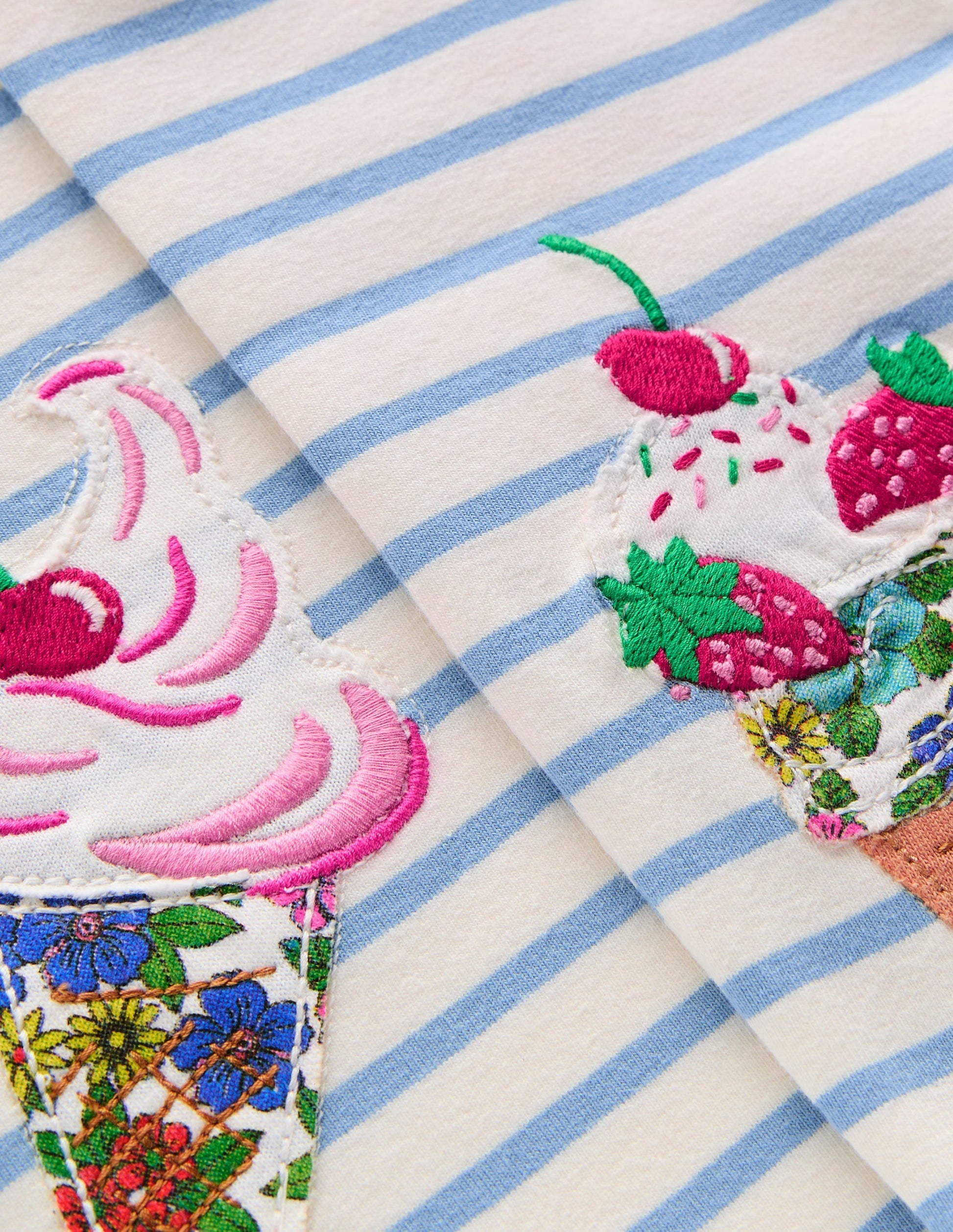 Appliqué Leggings-Vintage Blue Stripe Ice Cream-3