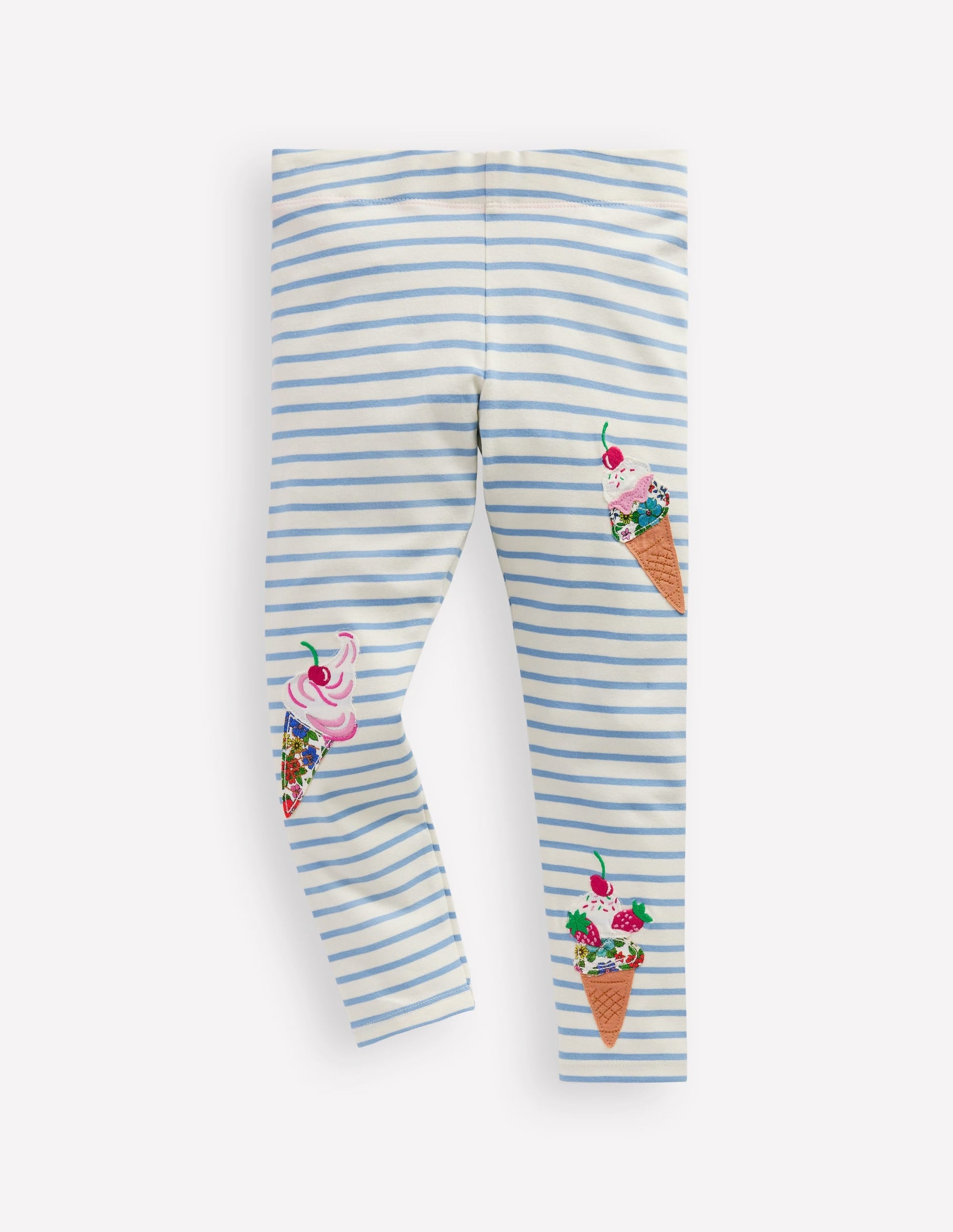 Appliqué Leggings-Vintage Blue Stripe Ice Cream-1