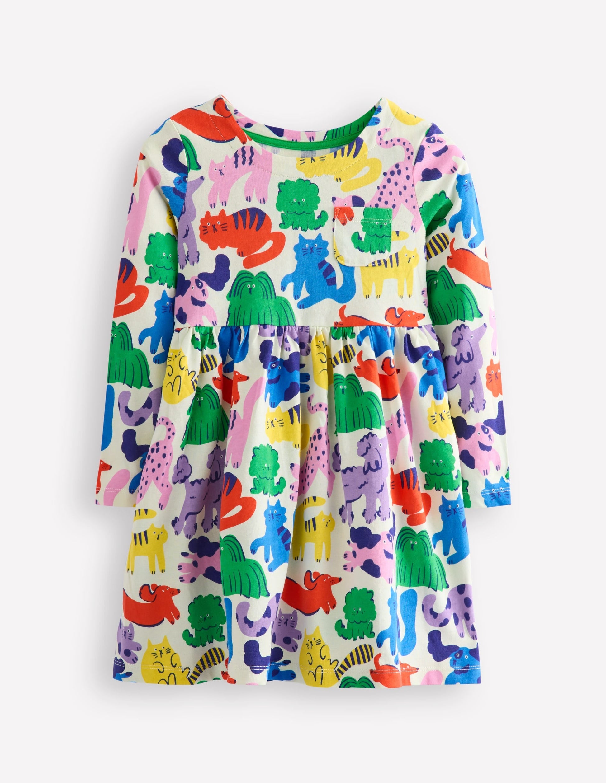 Long-Sleeved Fun Jersey Dress-Multi Oatmeal Rainbow Pets-1