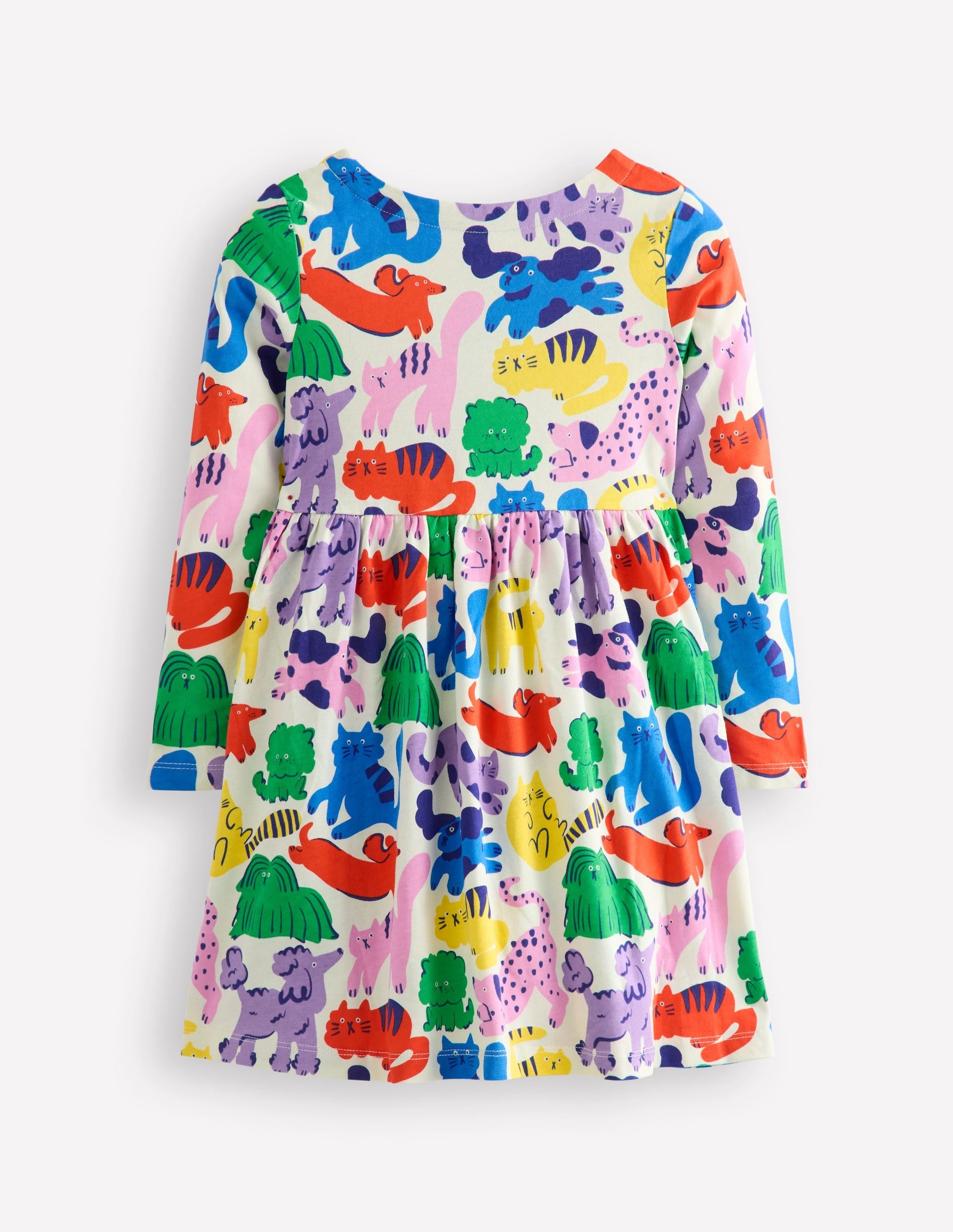 Long-Sleeved Fun Jersey Dress-Multi Oatmeal Rainbow Pets-2