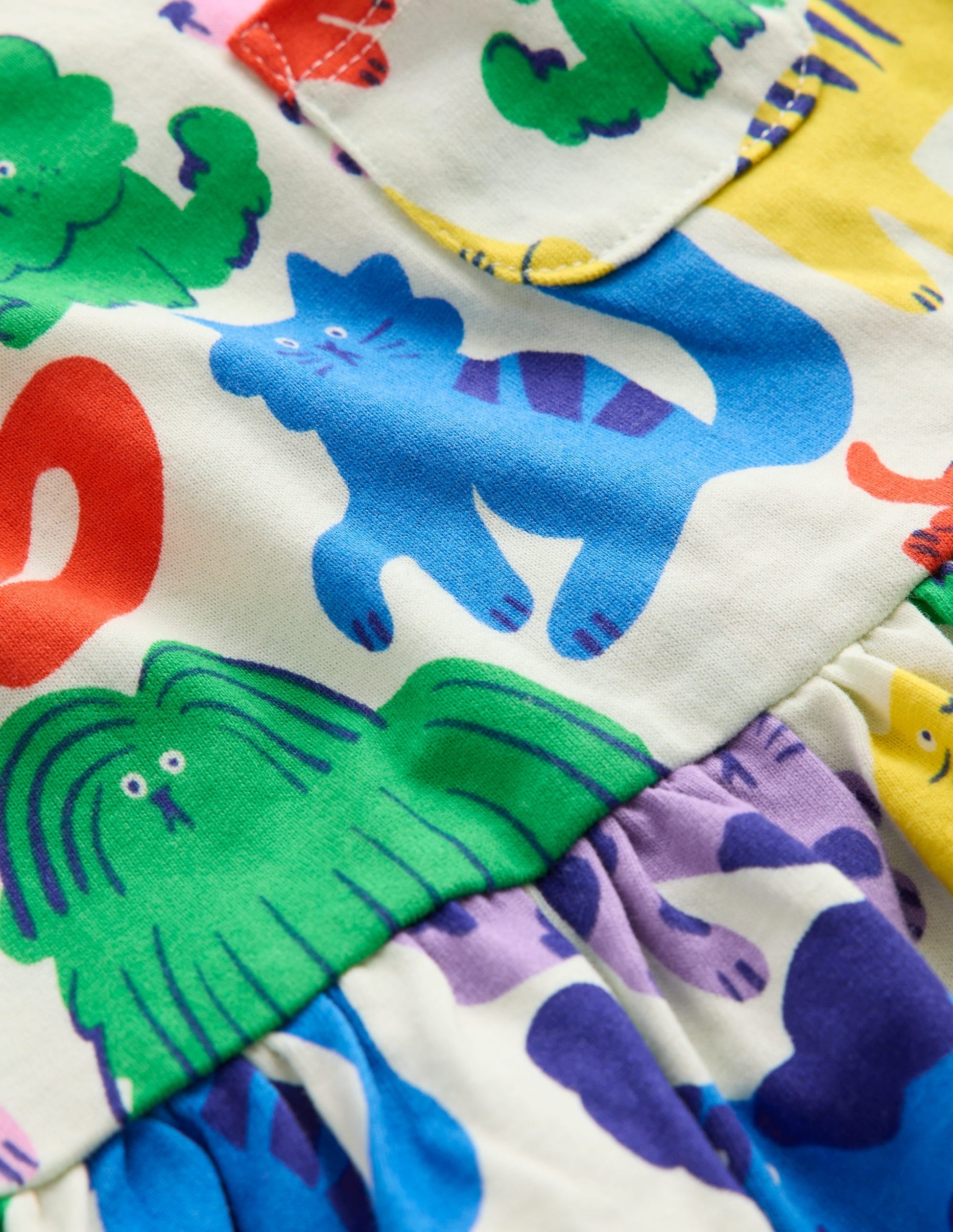Long-Sleeved Fun Jersey Dress-Multi Oatmeal Rainbow Pets-3