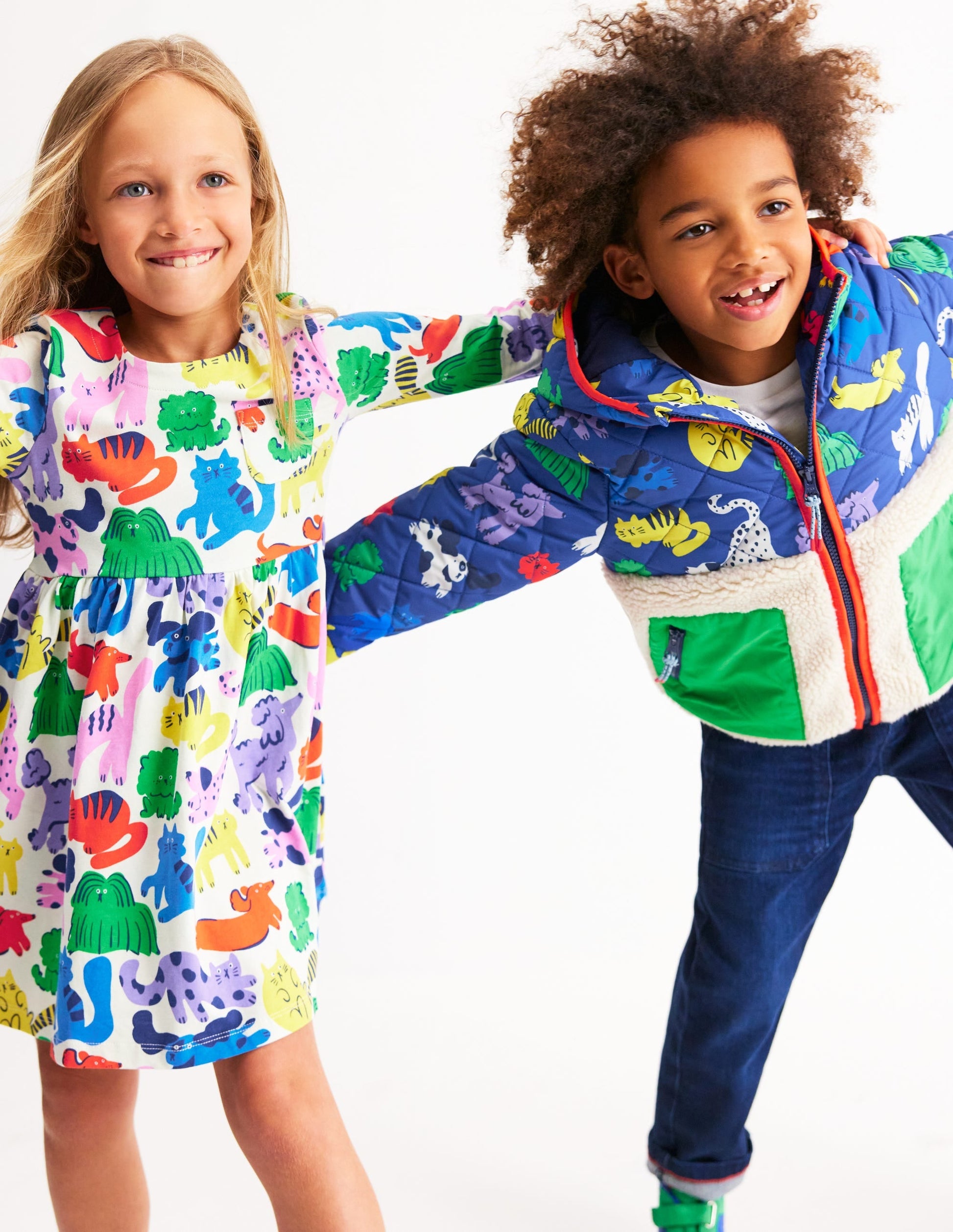 Long-Sleeved Fun Jersey Dress-Multi Oatmeal Rainbow Pets-4