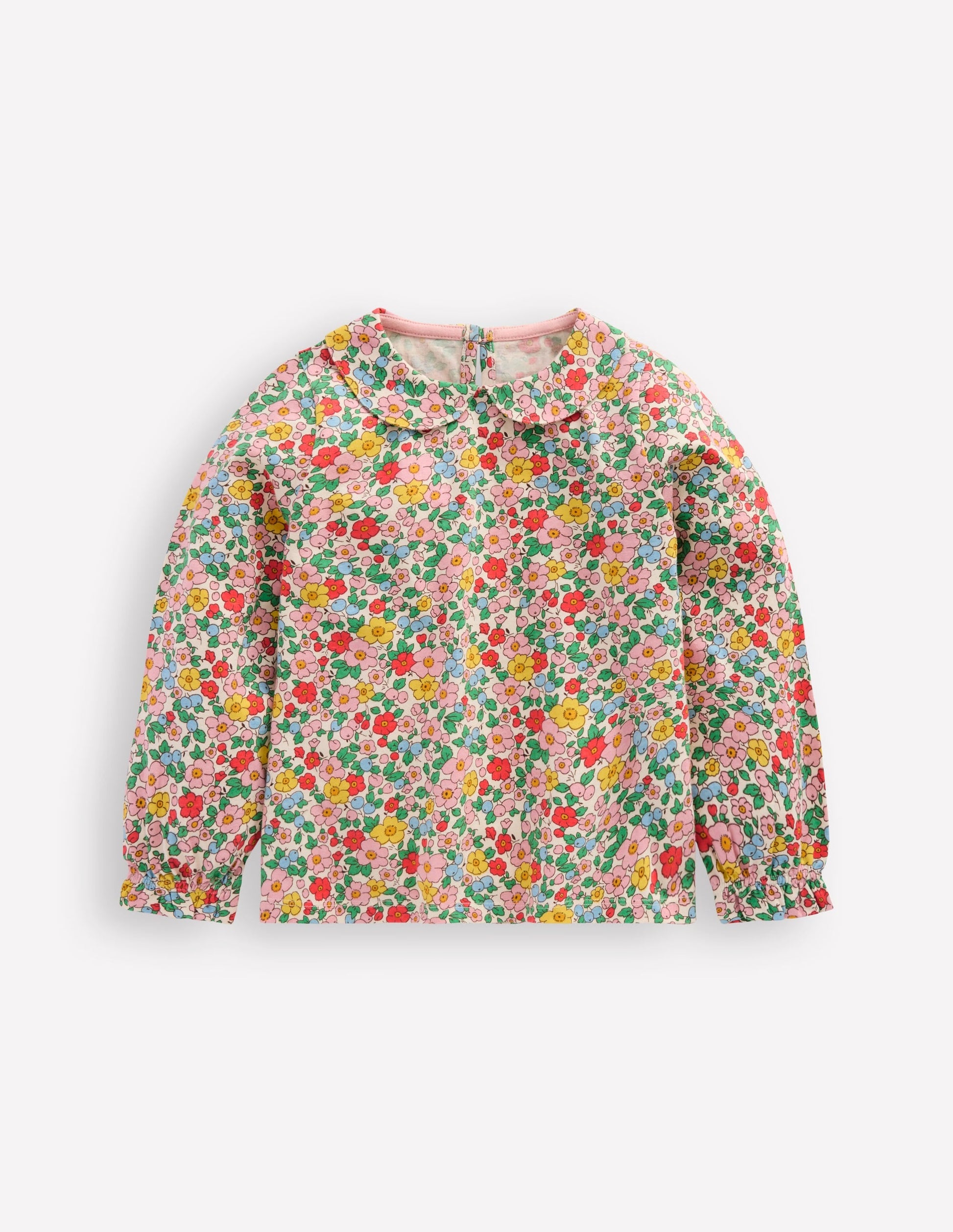 Collared Jersey Top-Vanilla Apple Blossom Floral-1