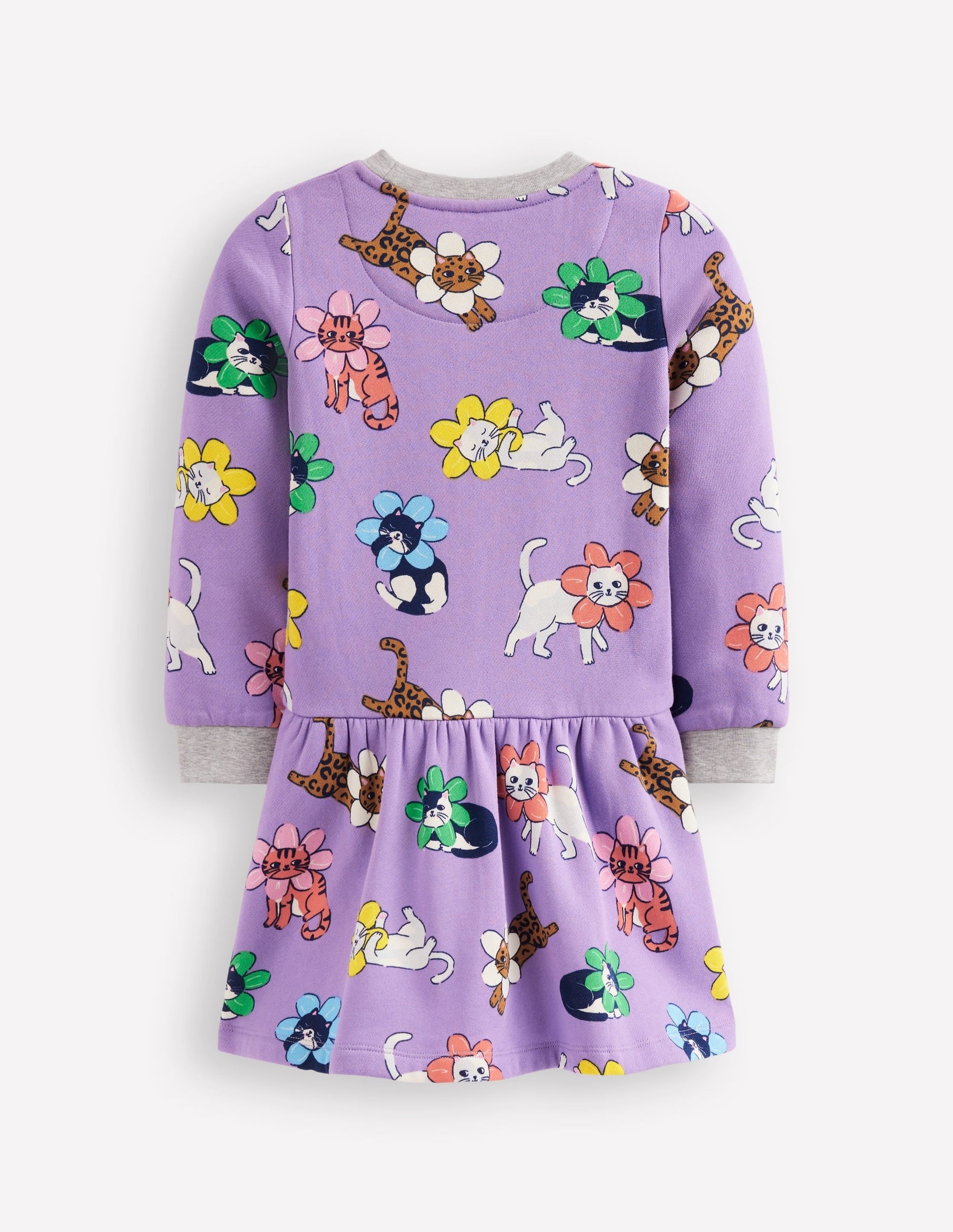 Cosy Printed Sweatshirt Dress-Aster Purple Flower Cat-2
