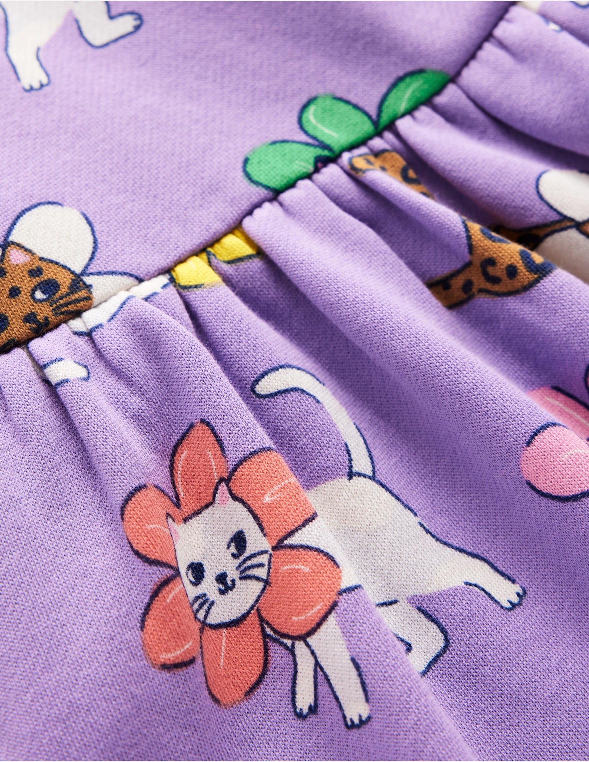 Cosy Printed Sweatshirt Dress-Aster Purple Flower Cat-3