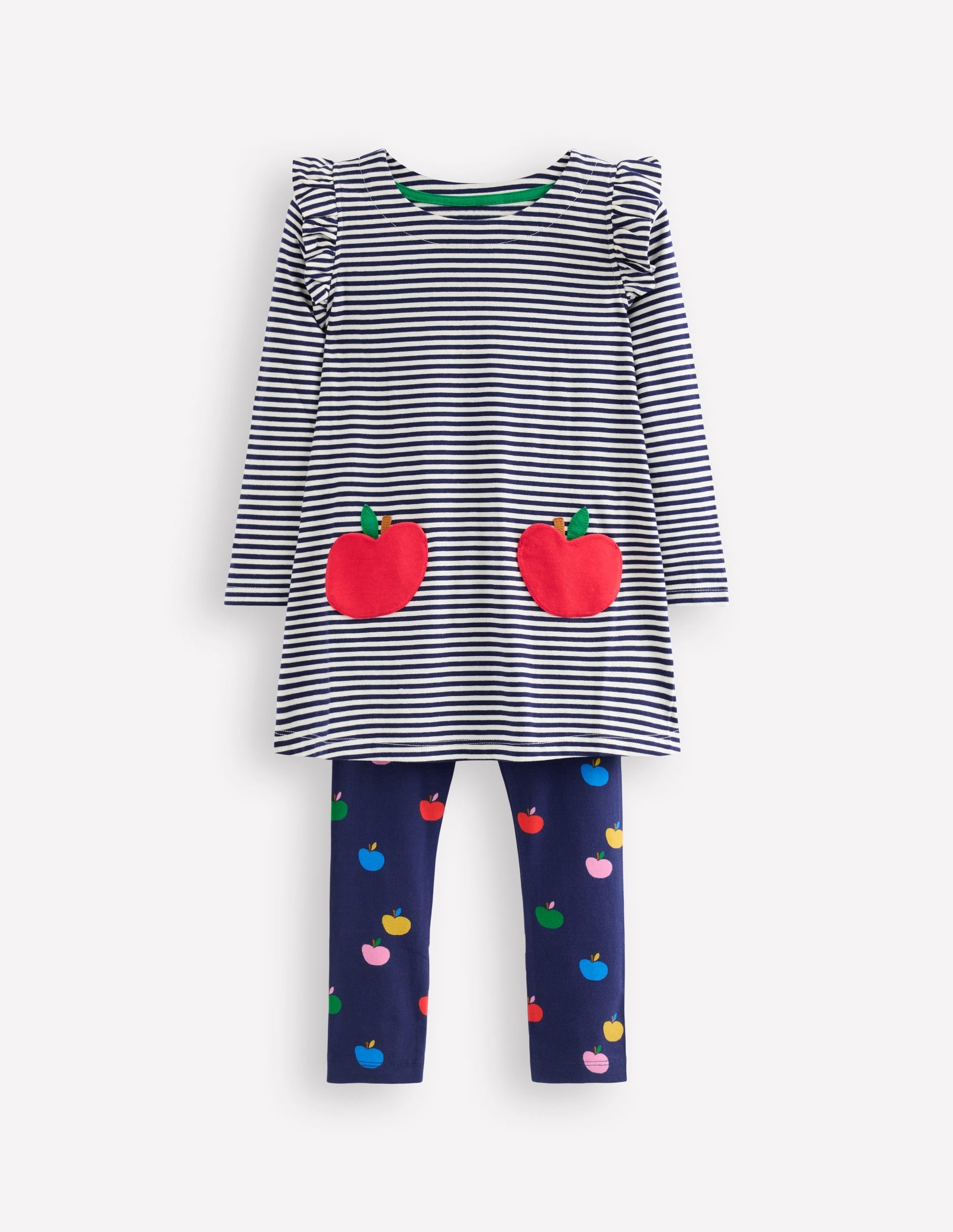 Frill Tunic Leggings Set-College Navy/ Ivory Apples-1