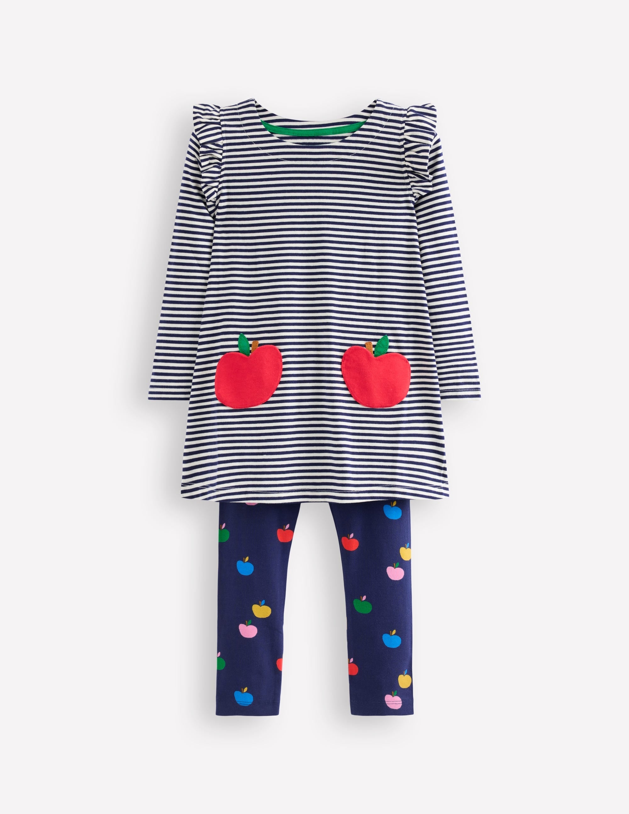 Frill Tunic Leggings Set-College Navy/ Ivory Apples - Image 1