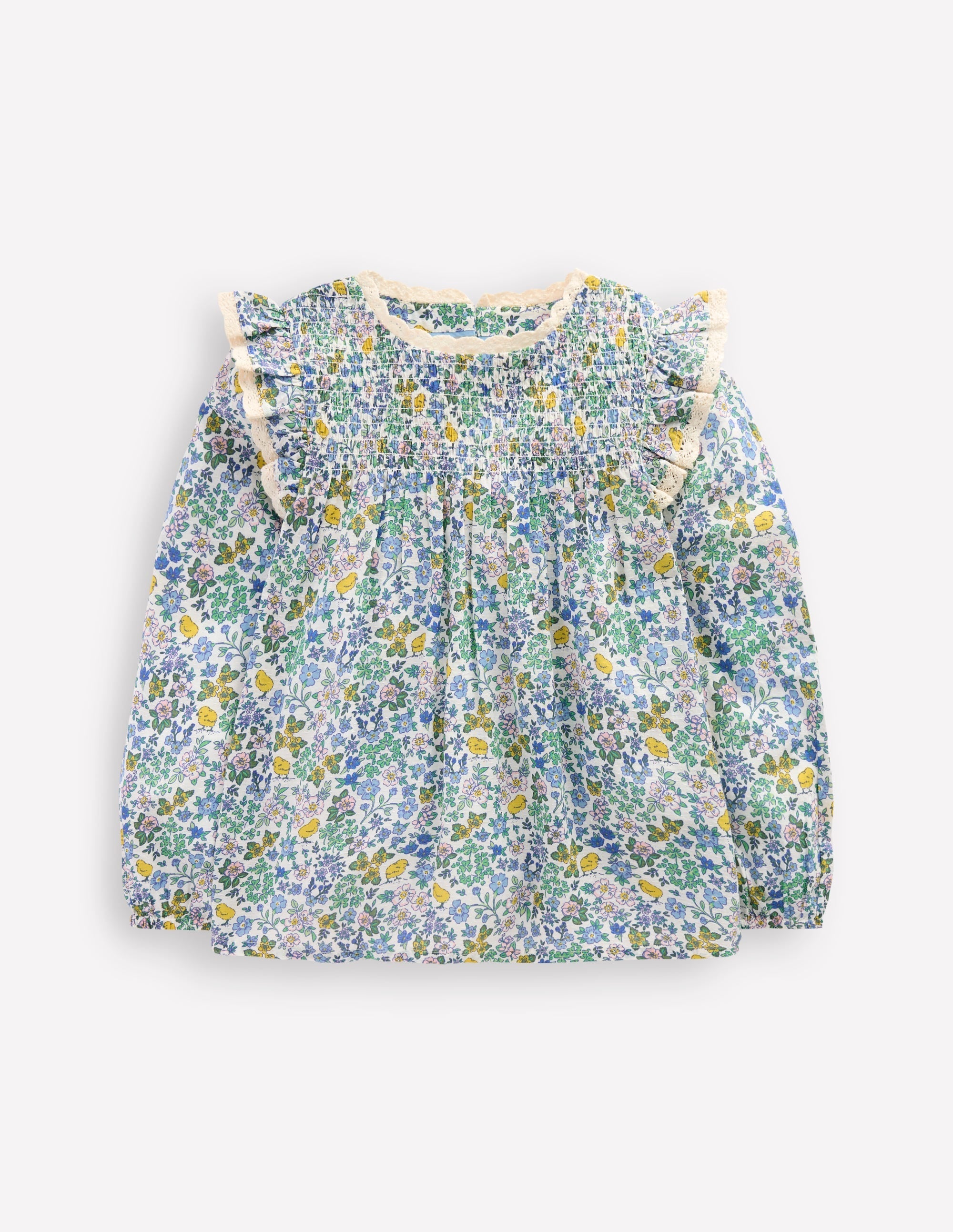 Smocked Ruffle Blouse-Vanilla White Chick Floral - Image 2