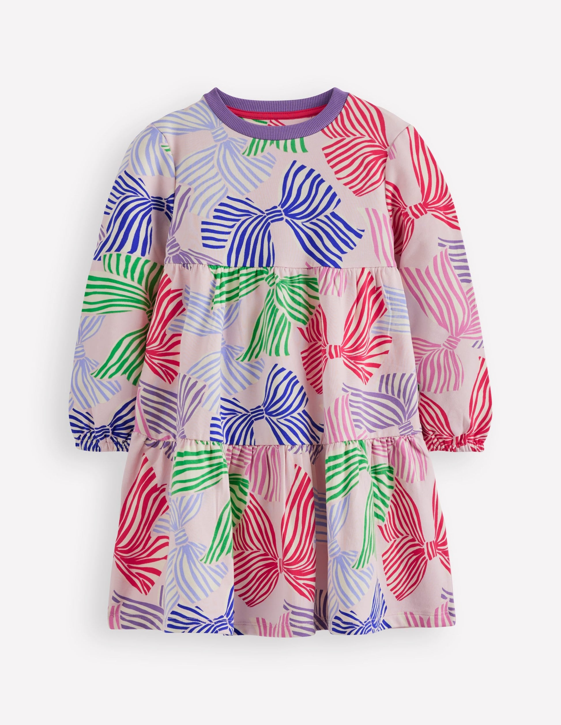 Dixie Tiered Sweatshirt Dress-French Pink Bows-1