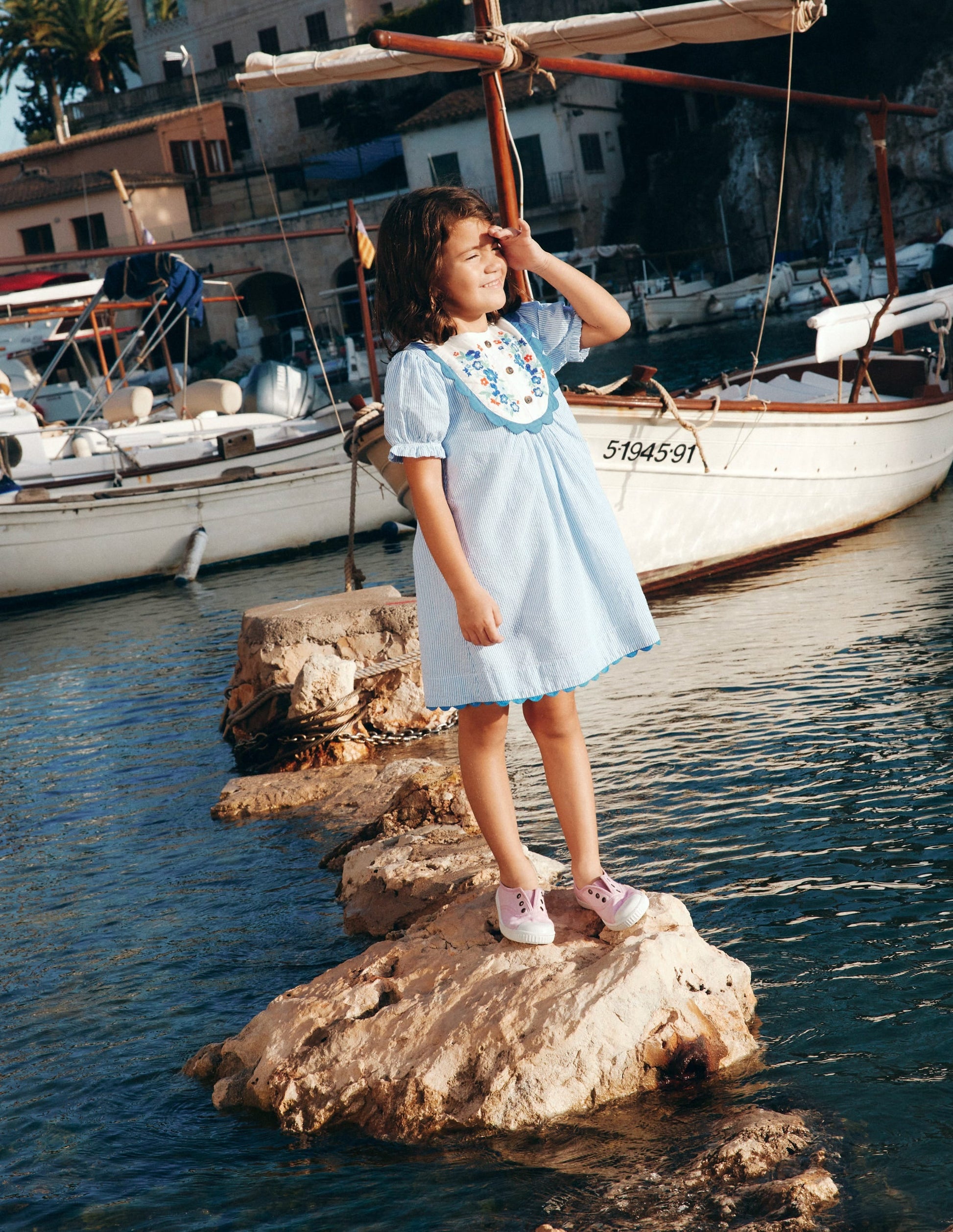 Embroidered Yoke Dress-Peacock Plume Blue-1