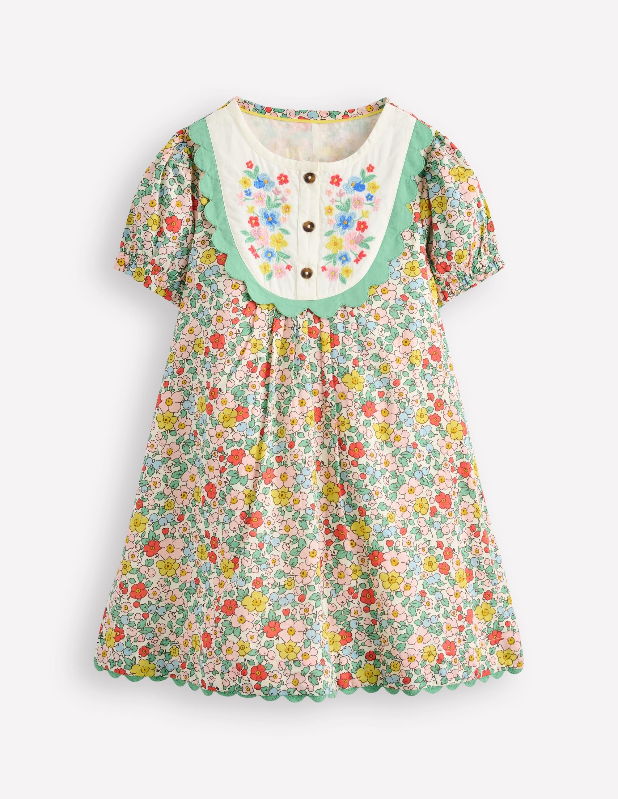 Embroidered Yoke Dress-Vanilla White Apple Blossom - Image 1