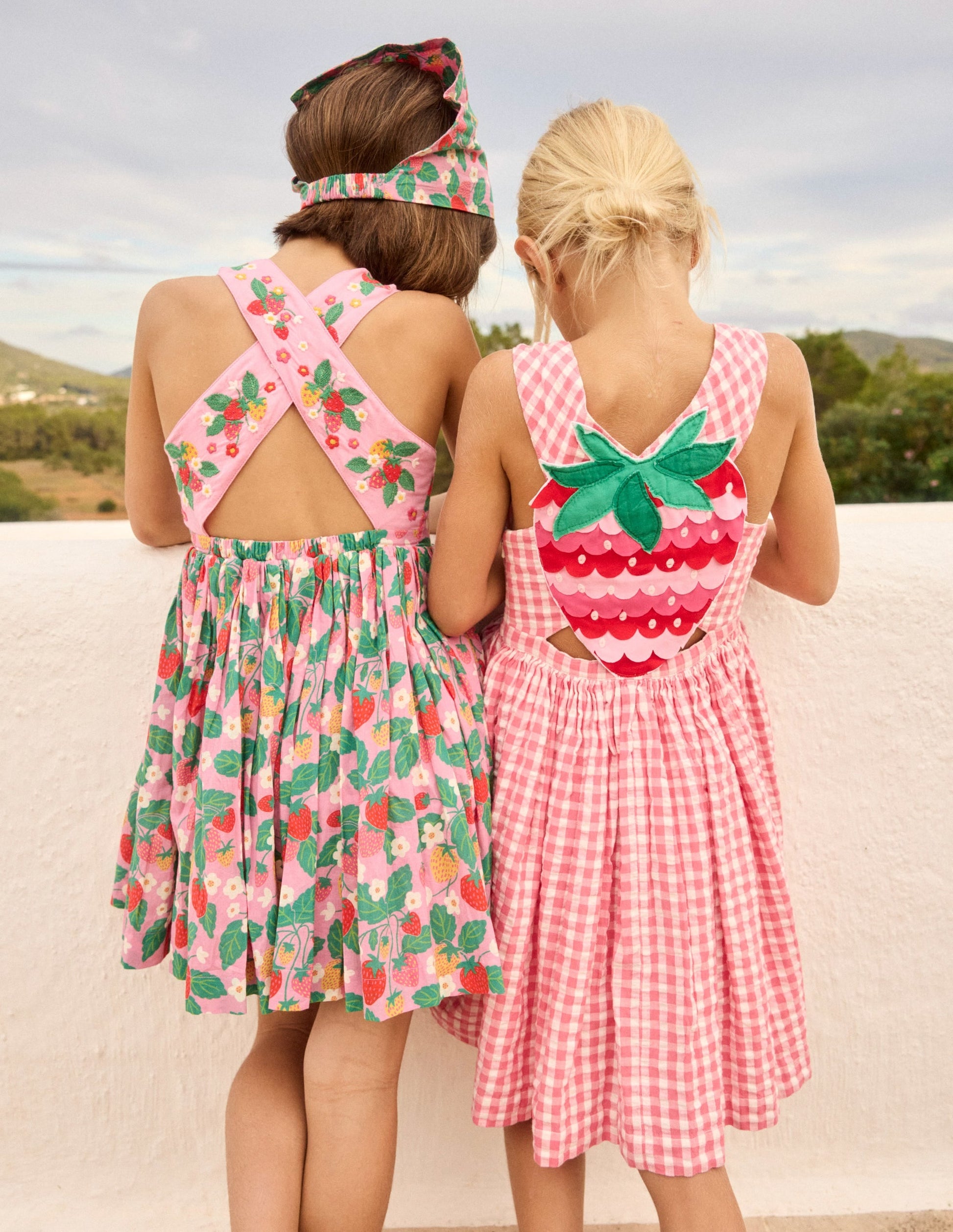 Applique Cross-Back Dress-Pink Gingham Strawberry-8