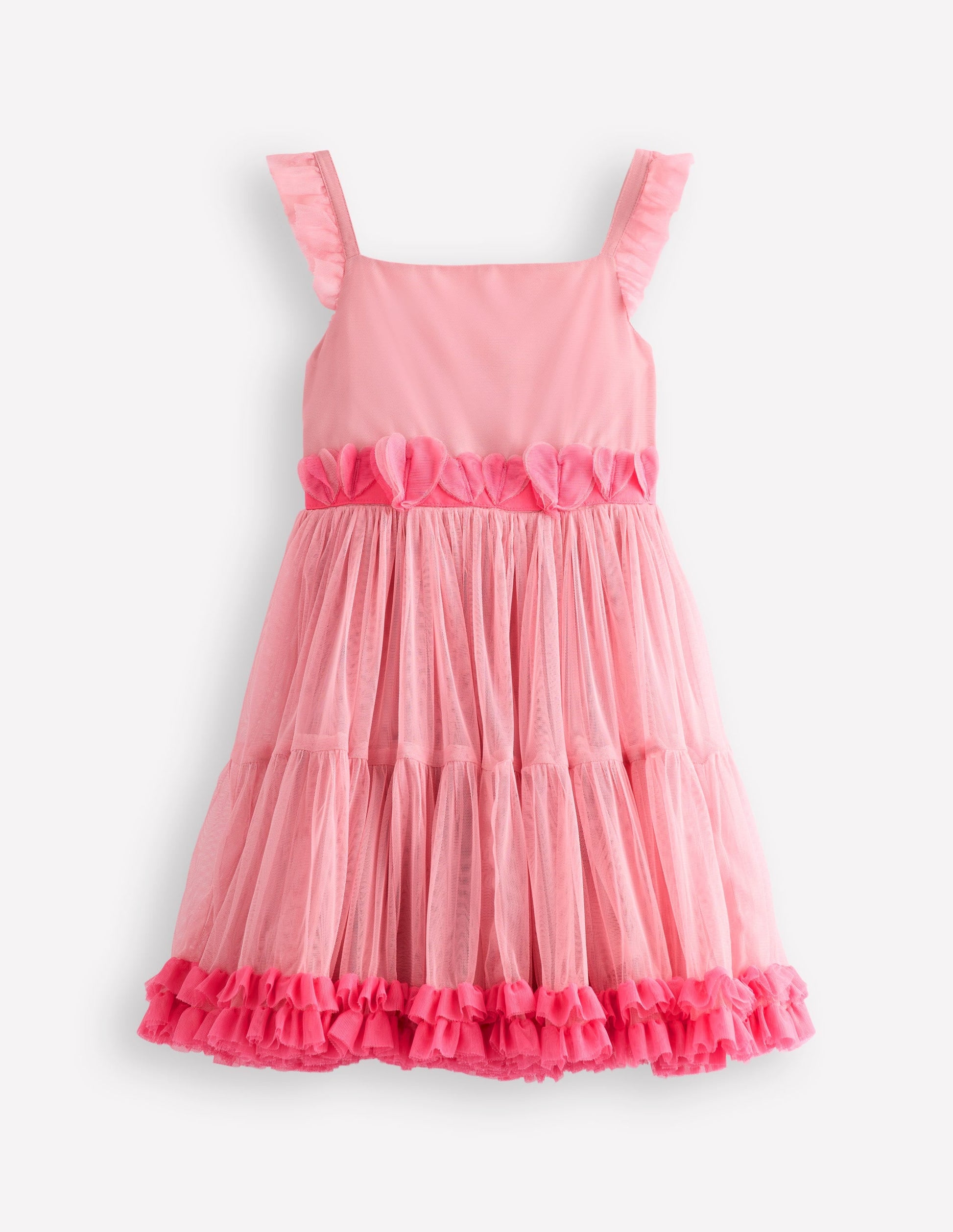 Ruffle Hem Tulle Dress-Vintage Pink-1