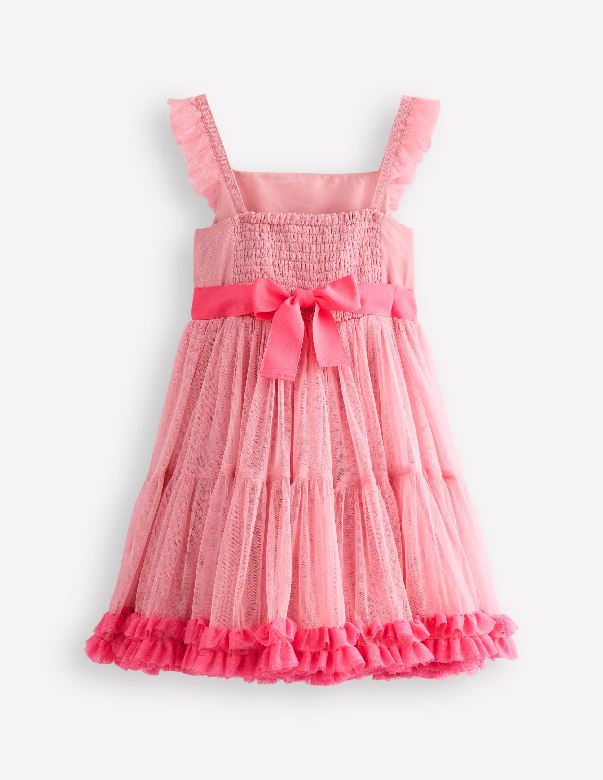 Ruffle Hem Tulle Dress-Vintage Pink-2