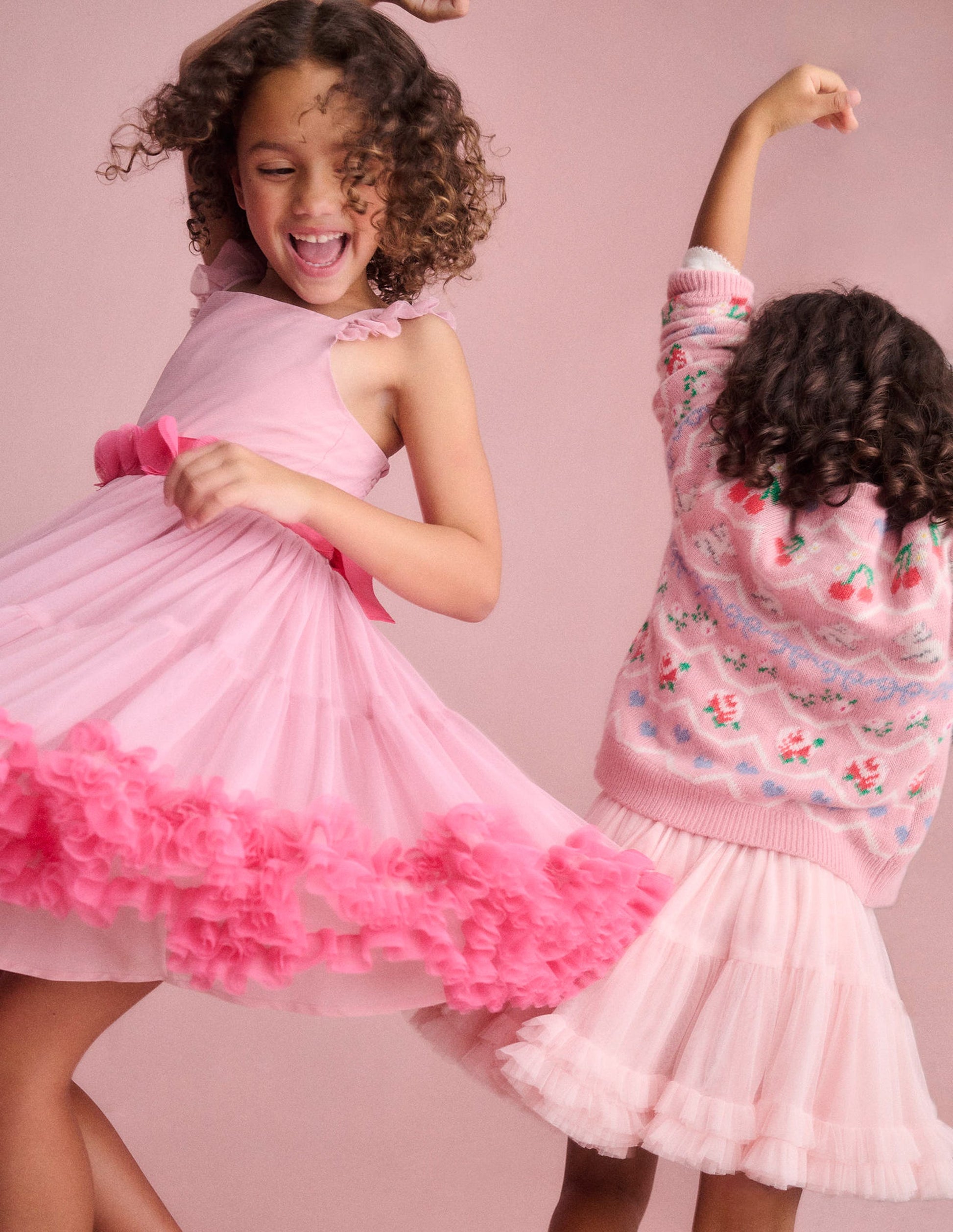 Ruffle Hem Tulle Dress-Vintage Pink-4