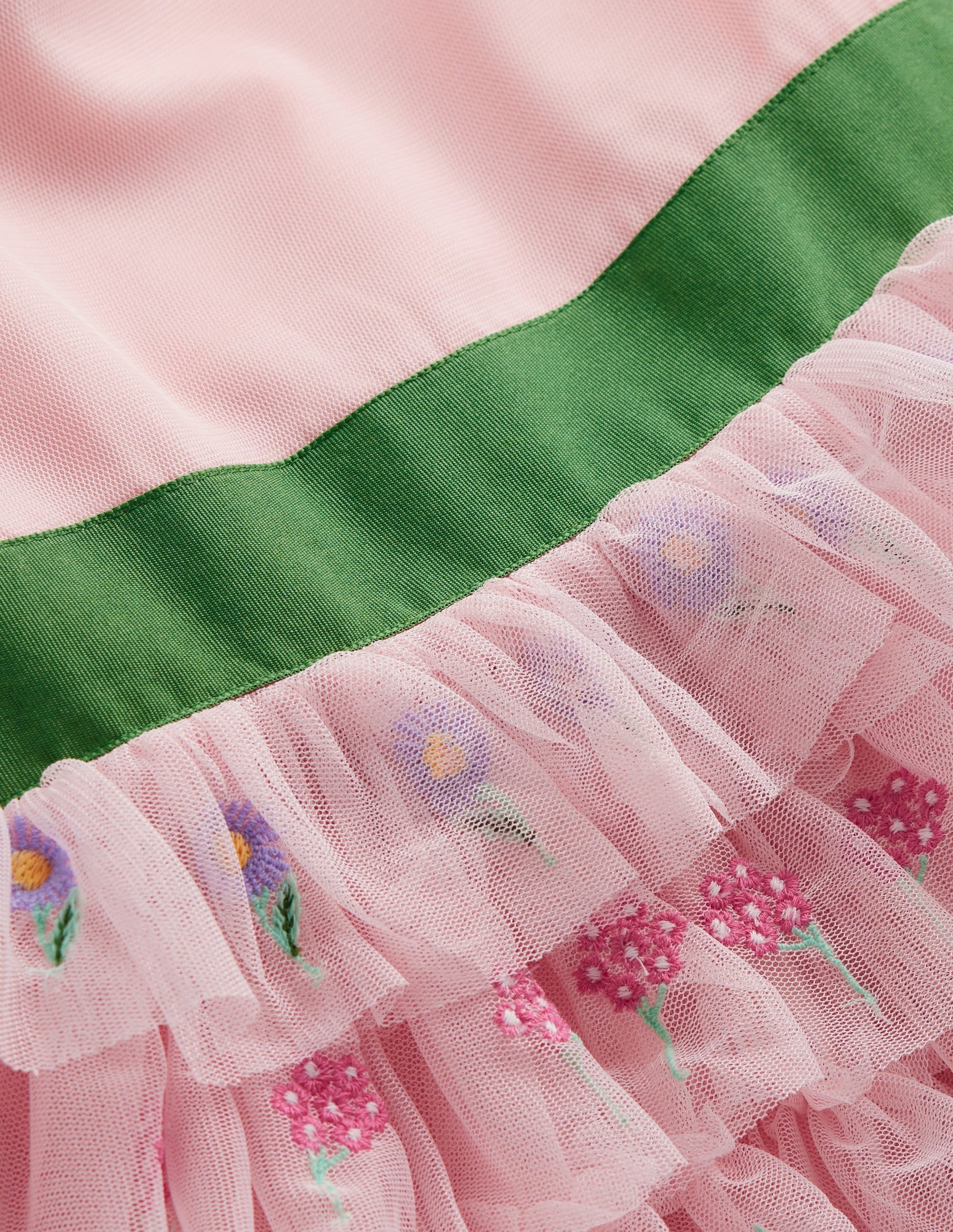 Embroidered Tulle Dress-Chalk Pink Flowers-4