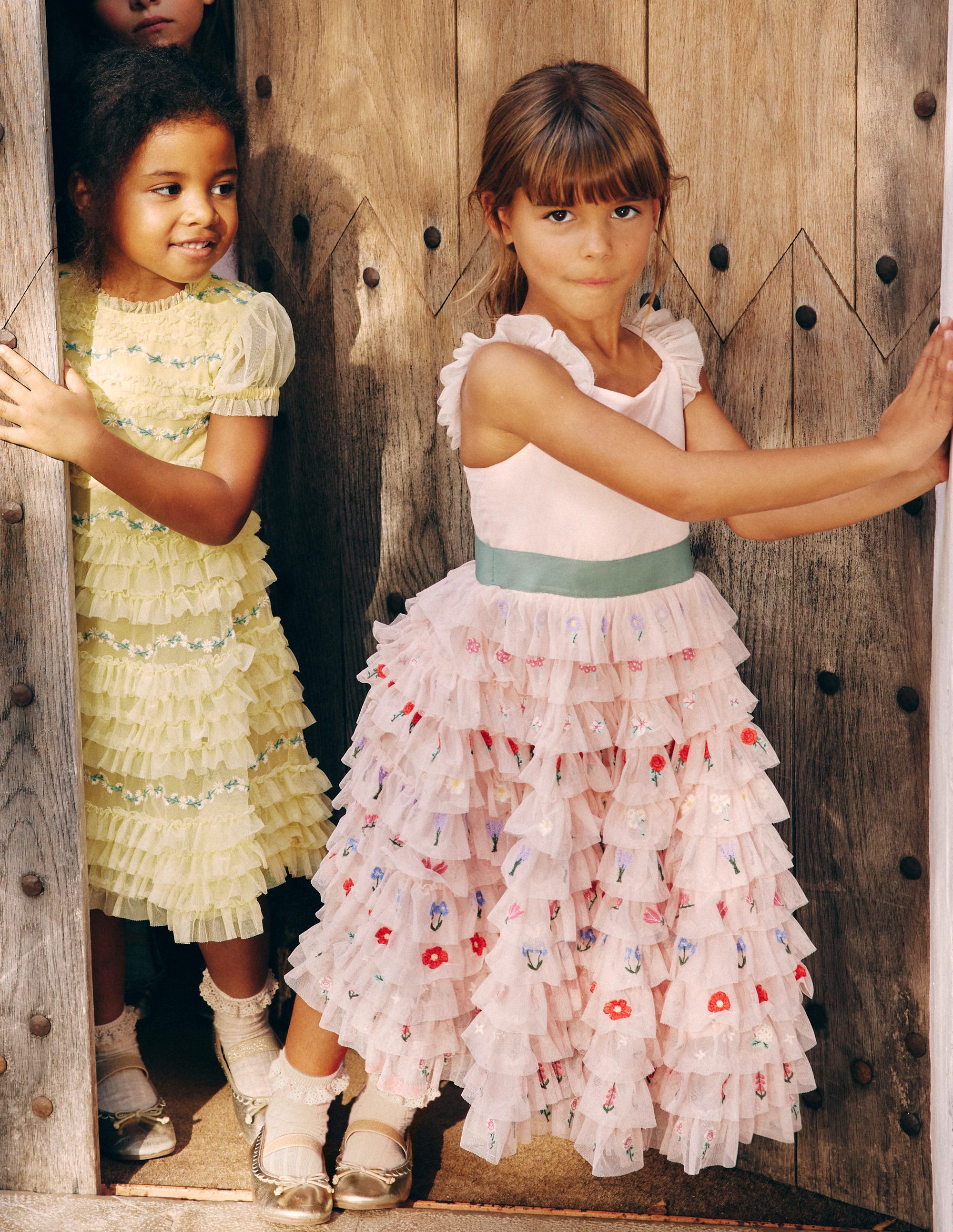 Embroidered Tulle Dress-Chalk Pink Flowers - Image 1