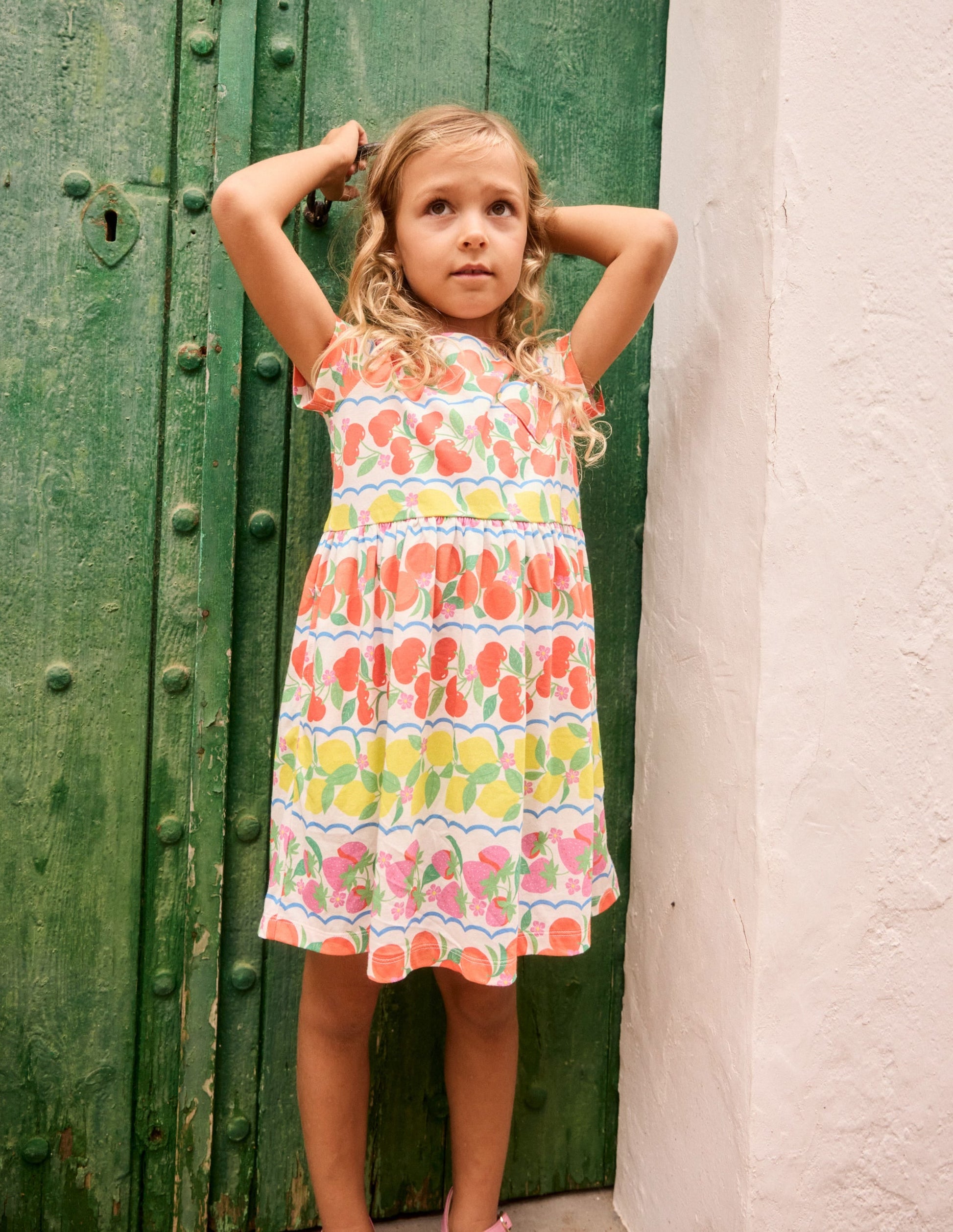 Heart Pocket Fun Jersey Dress-Rainbow Fruit Stripe-5