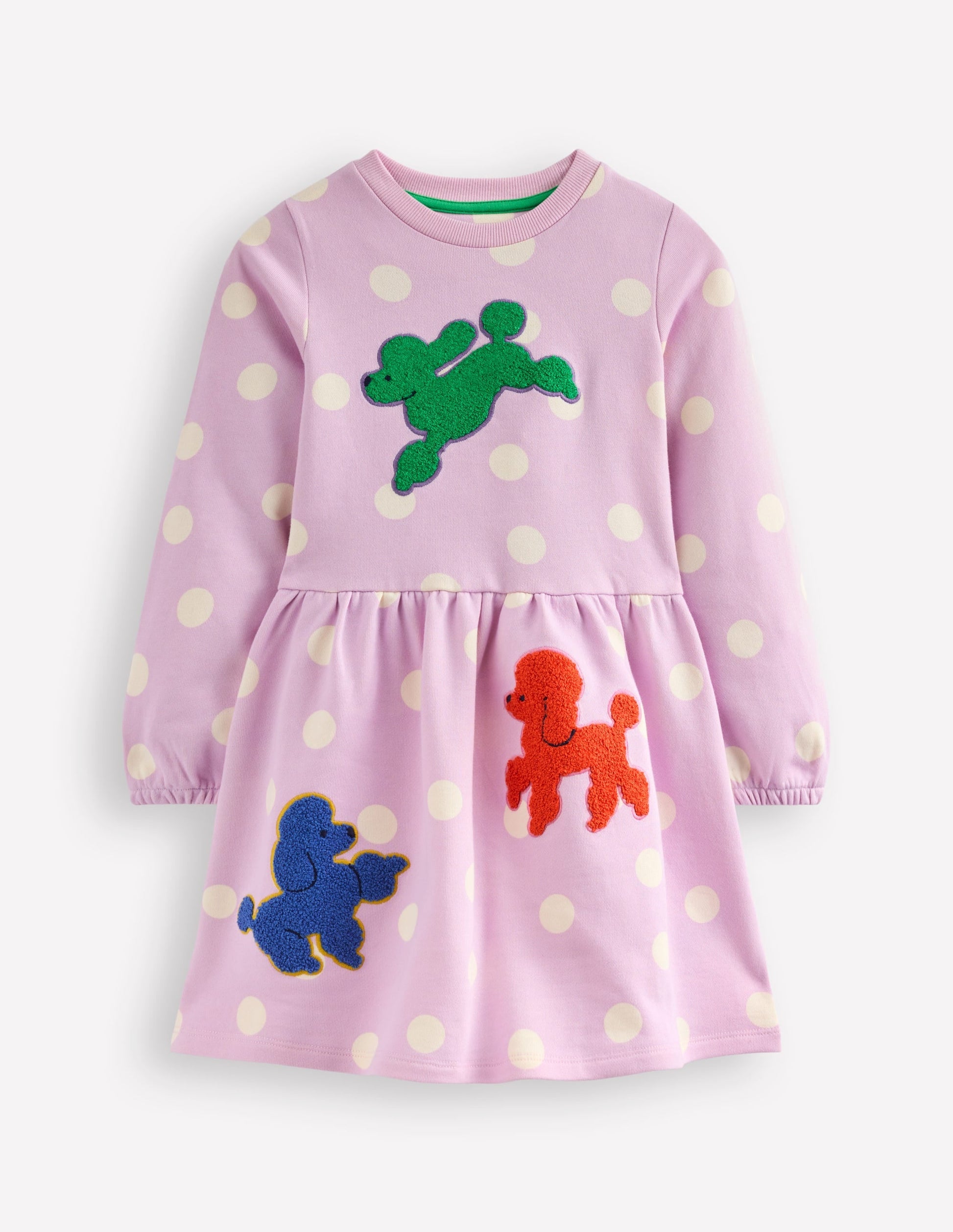 Boucle Appliqué Sweat Dress-Sugared Lilac Spot Dogs-1