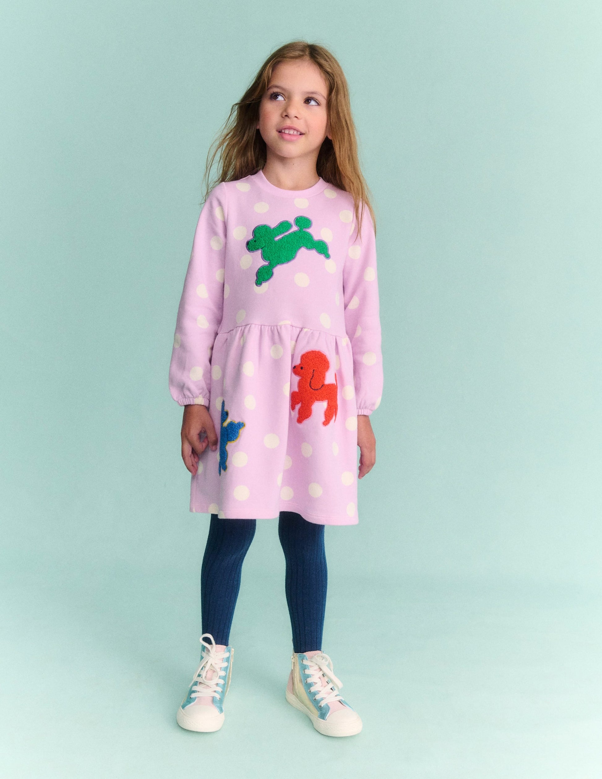 Boucle Appliqué Sweat Dress-Sugared Lilac Spot Dogs-4