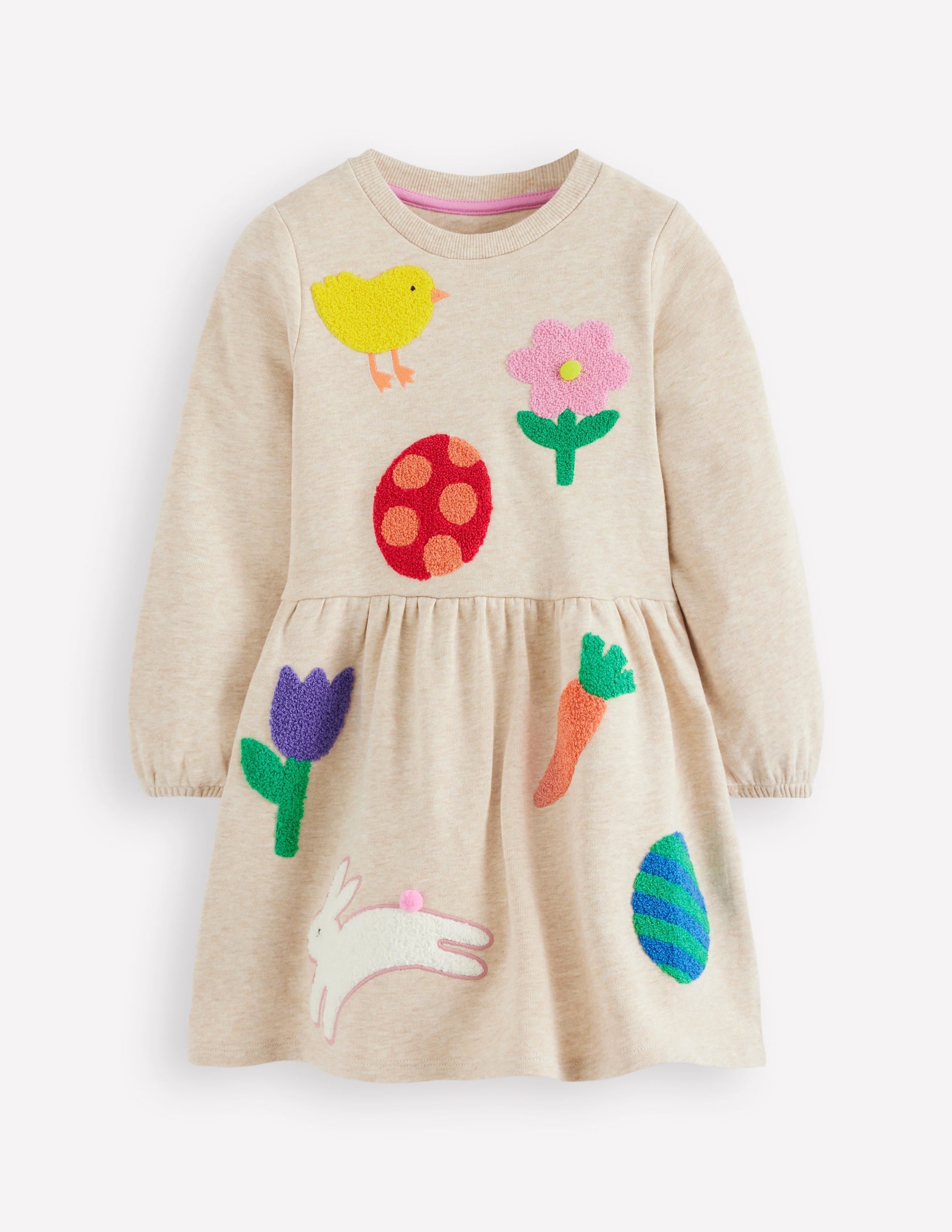 Boucle Appliqué Sweat Dress-Oatmeal Marl Easter Patches-1
