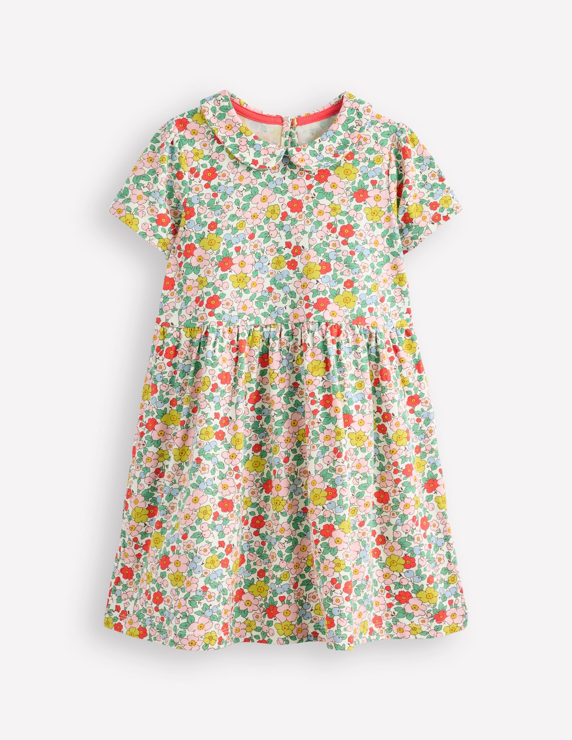 Peter Pan Collar Jersey Dress-Vanilla Apple Blossom Floral - Image 1